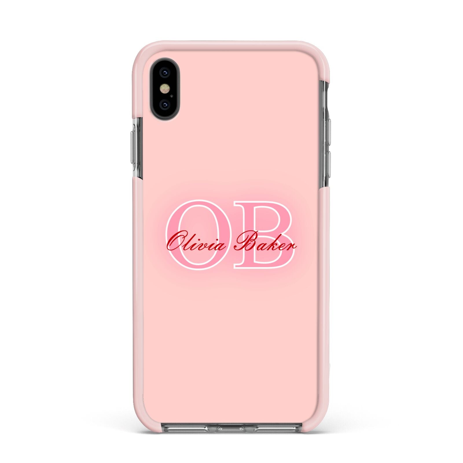 Pink Initials Personalised Apple iPhone Xs Max Impact Case Pink Edge on Black Phone