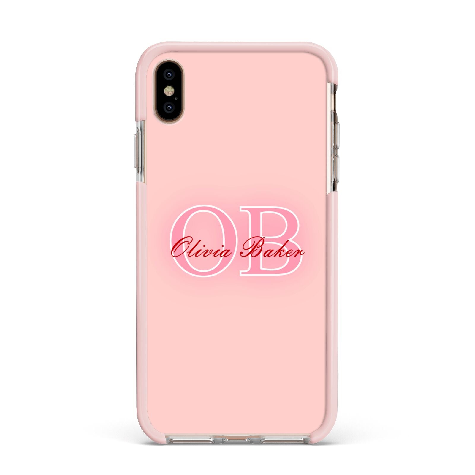 Pink Initials Personalised Apple iPhone Xs Max Impact Case Pink Edge on Gold Phone