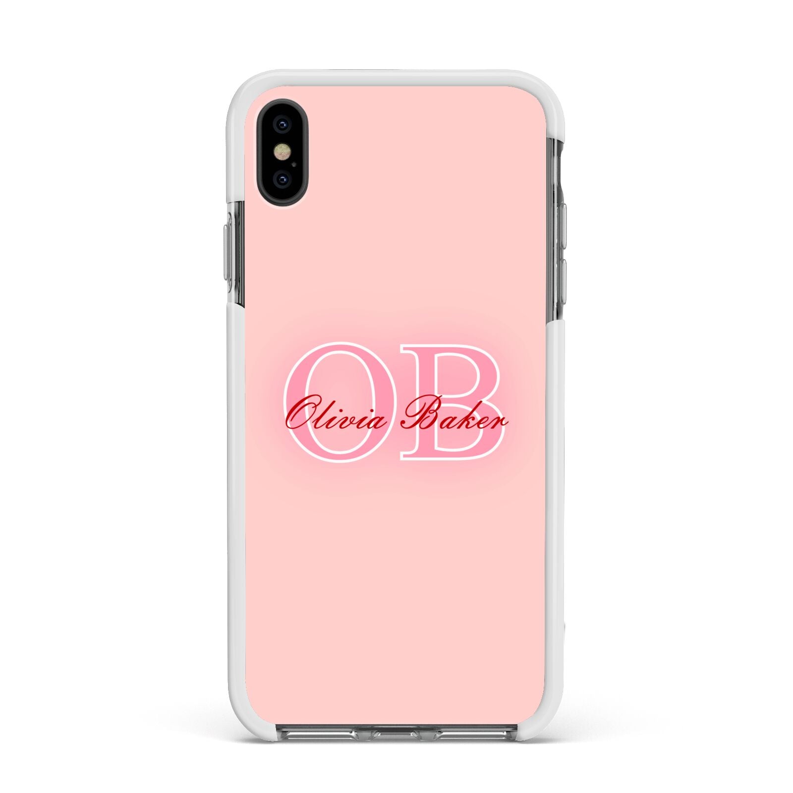 Pink Initials Personalised Apple iPhone Xs Max Impact Case White Edge on Black Phone