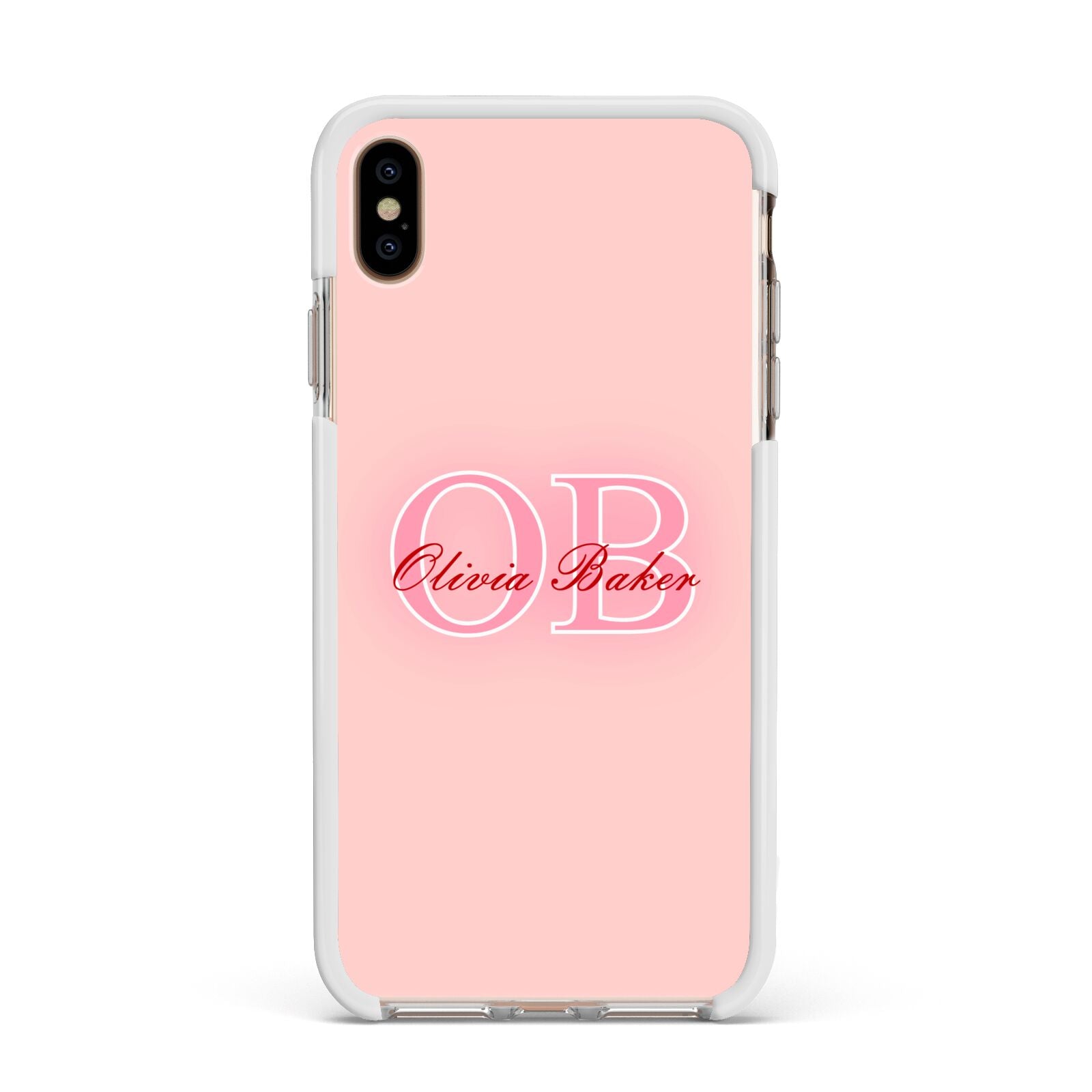 Pink Initials Personalised Apple iPhone Xs Max Impact Case White Edge on Gold Phone