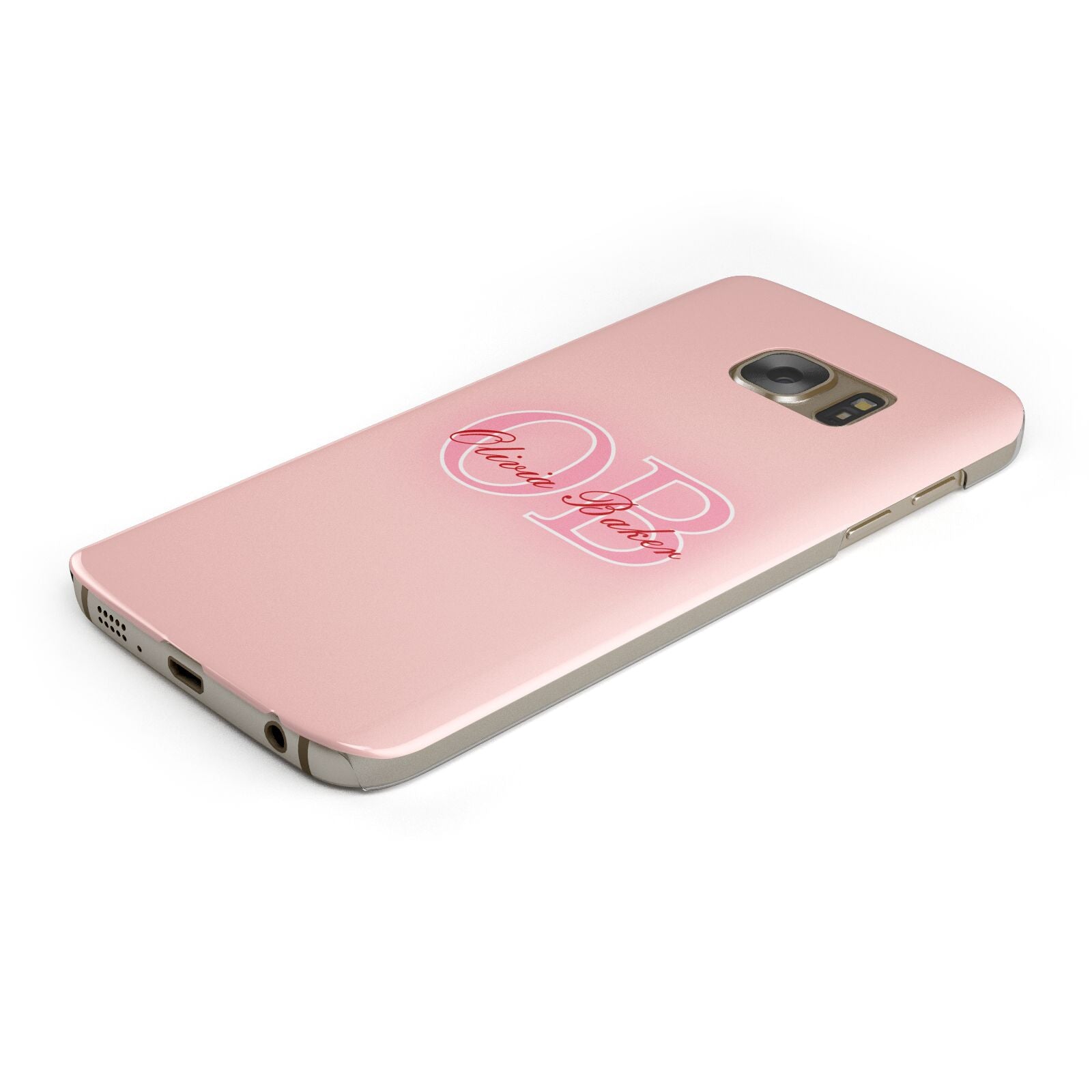 Pink Initials Personalised Protective Samsung Galaxy Case Angled Image