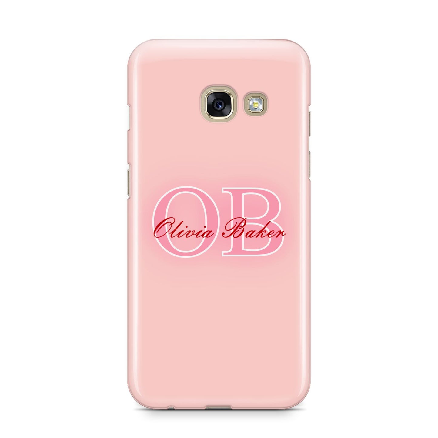 Pink Initials Personalised Samsung Galaxy A3 2017 Case on gold phone