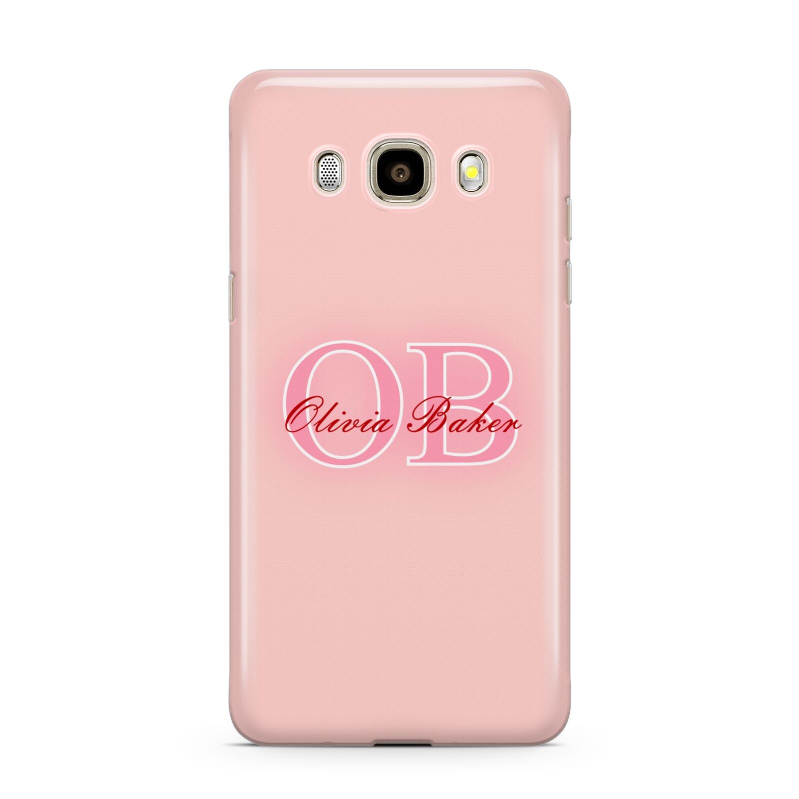 Pink Initials Personalised Samsung Galaxy J7 2016 Case on gold phone