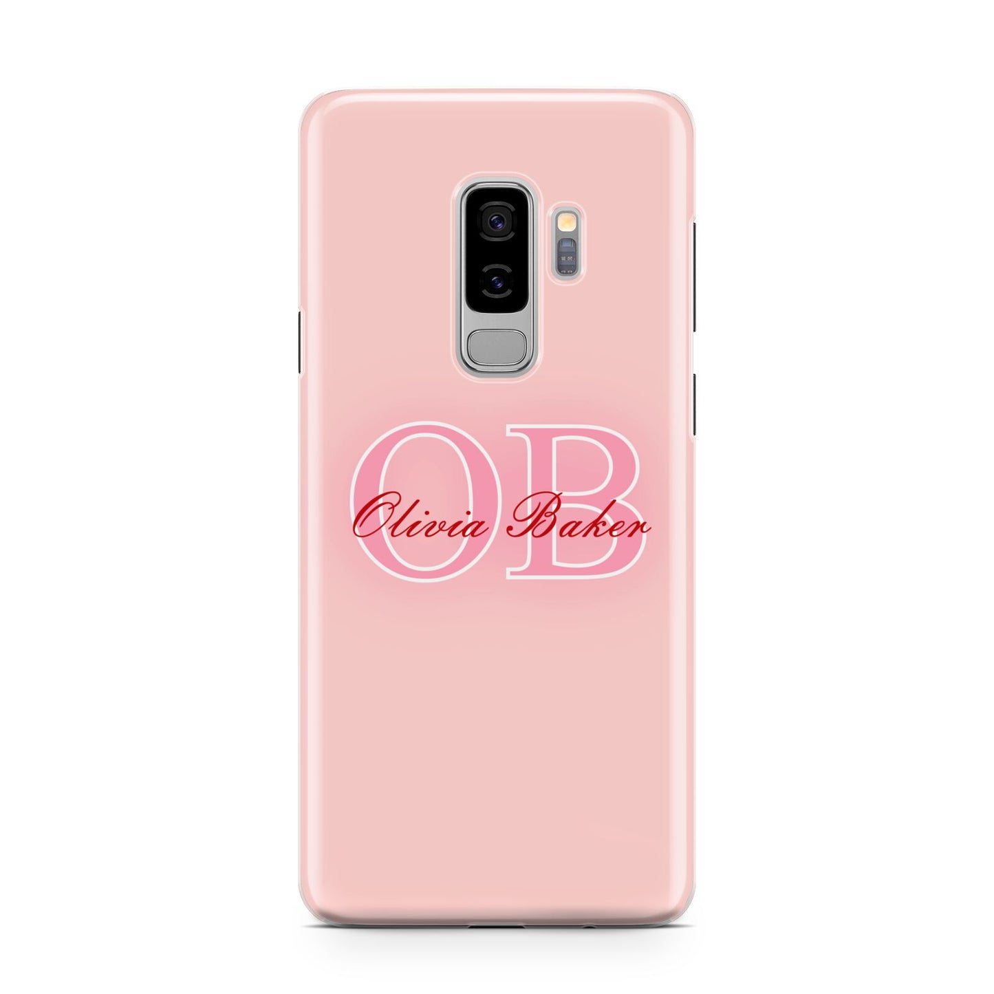 Pink Initials Personalised Samsung Galaxy S9 Plus Case on Silver phone