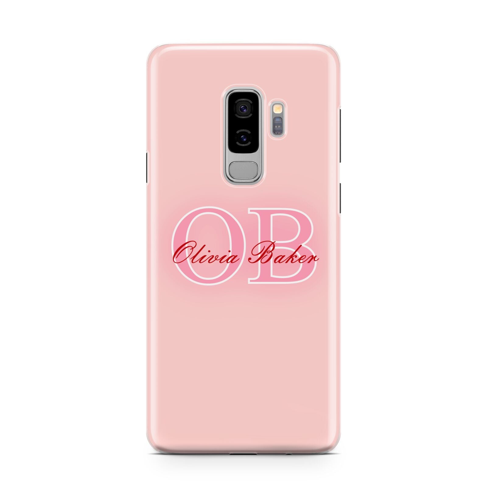 Pink Initials Personalised Samsung Galaxy S9 Plus Case on Silver phone