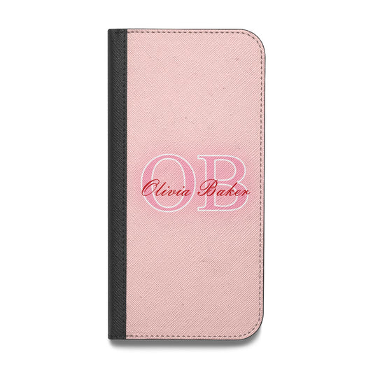 Pink Initials Personalised Vegan Leather Flip iPhone Case