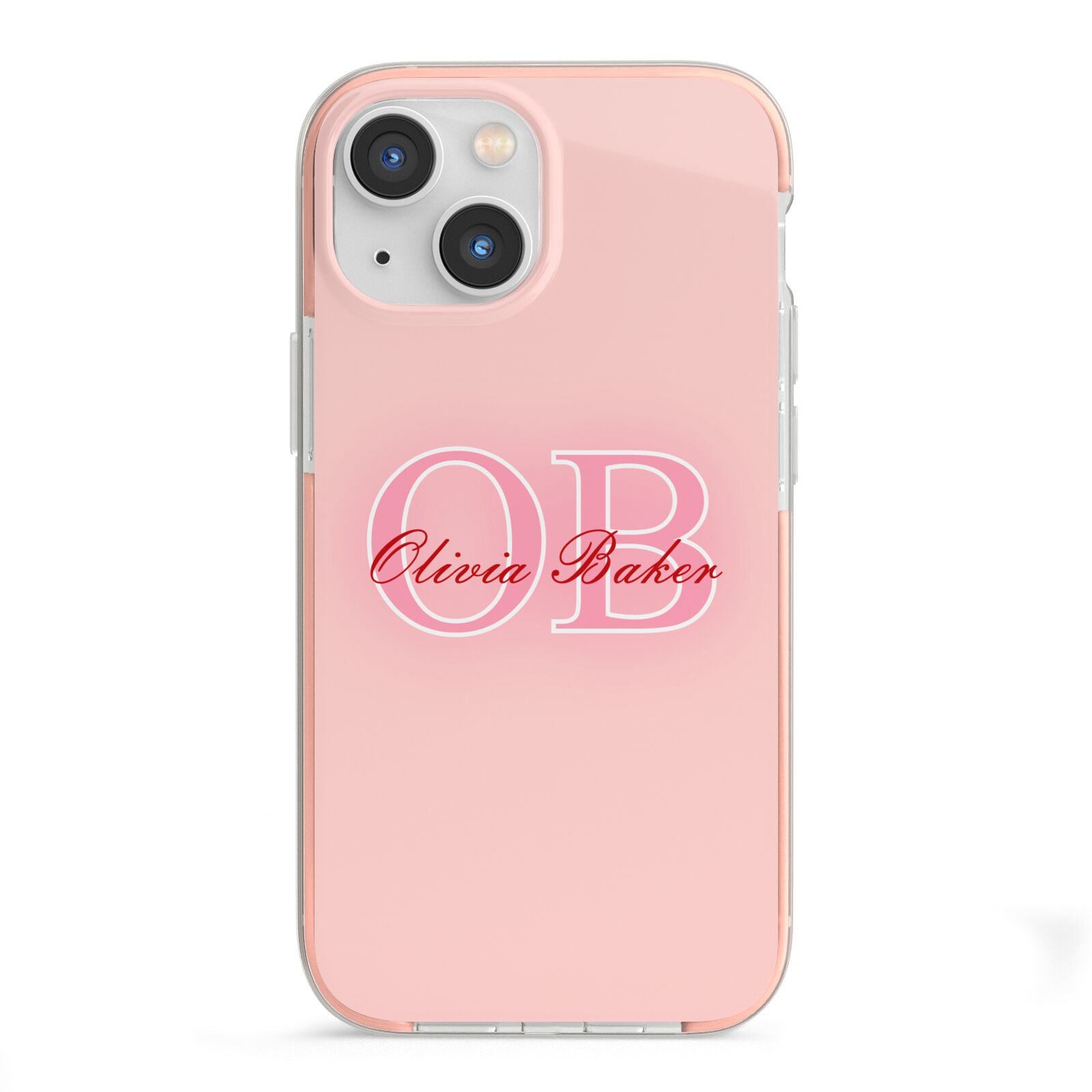 Pink Initials Personalised iPhone 13 Mini TPU Impact Case with Pink Edges