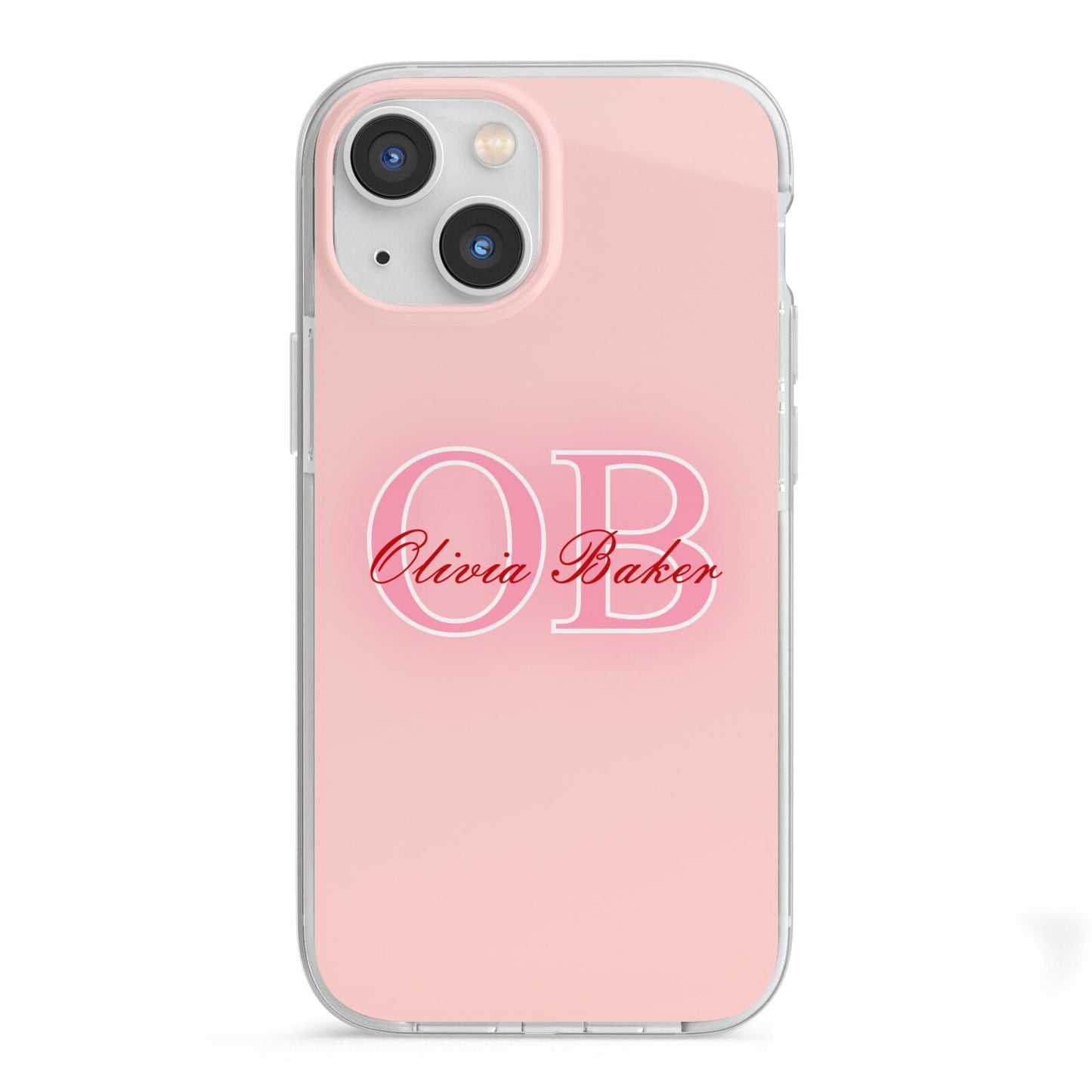 Pink Initials Personalised iPhone 13 Mini TPU Impact Case with White Edges