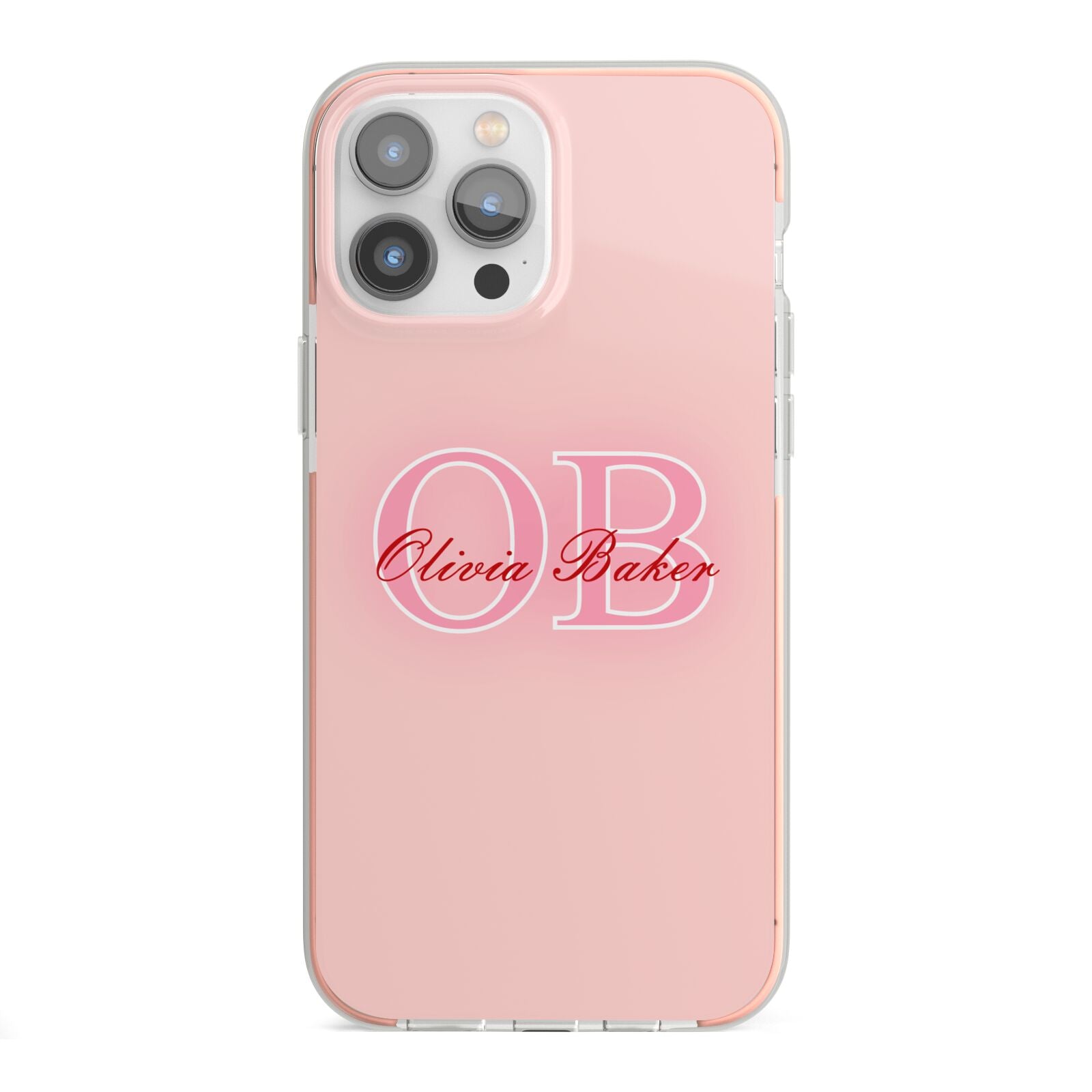 Pink Initials Personalised iPhone 13 Pro Max TPU Impact Case with Pink Edges