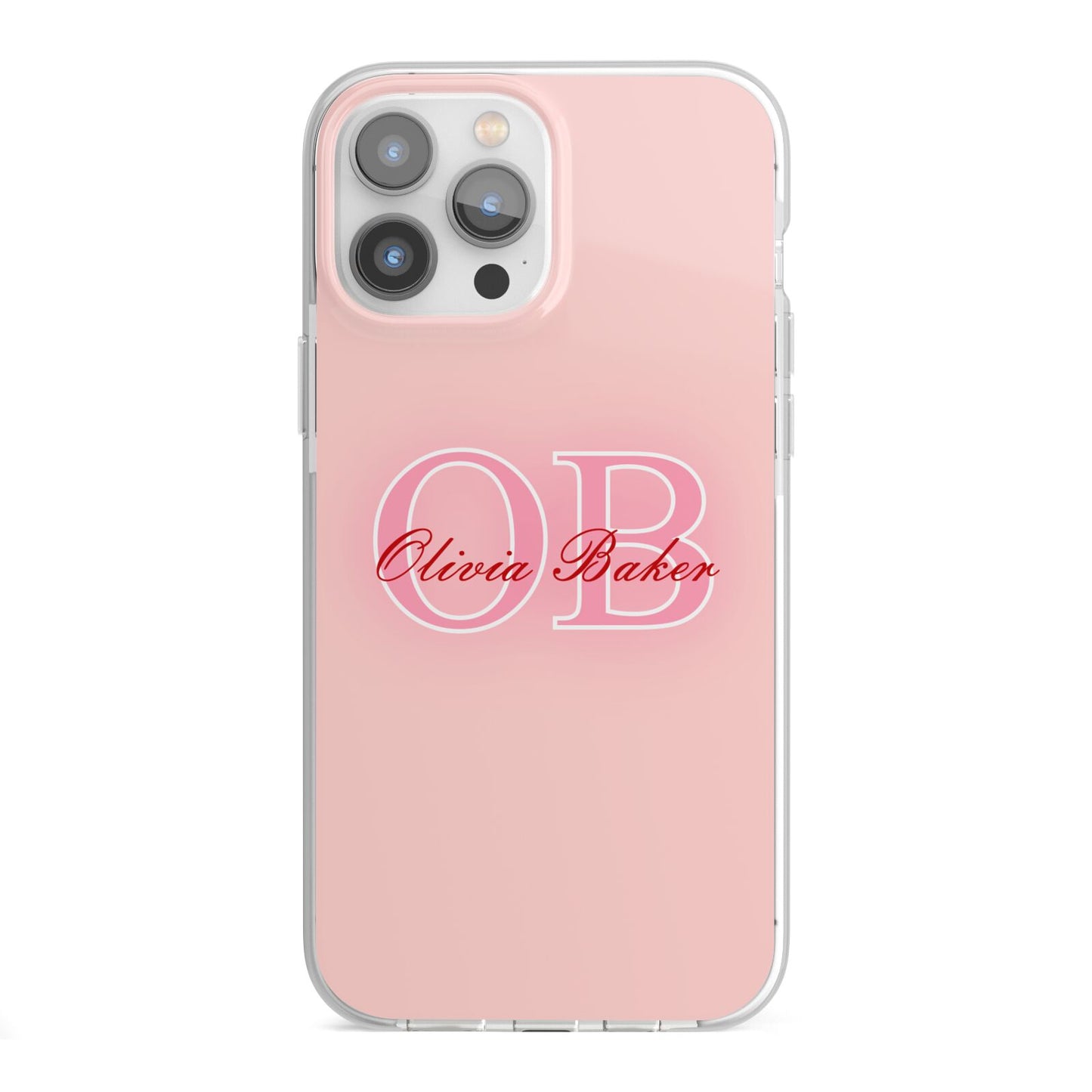 Pink Initials Personalised iPhone 13 Pro Max TPU Impact Case with White Edges