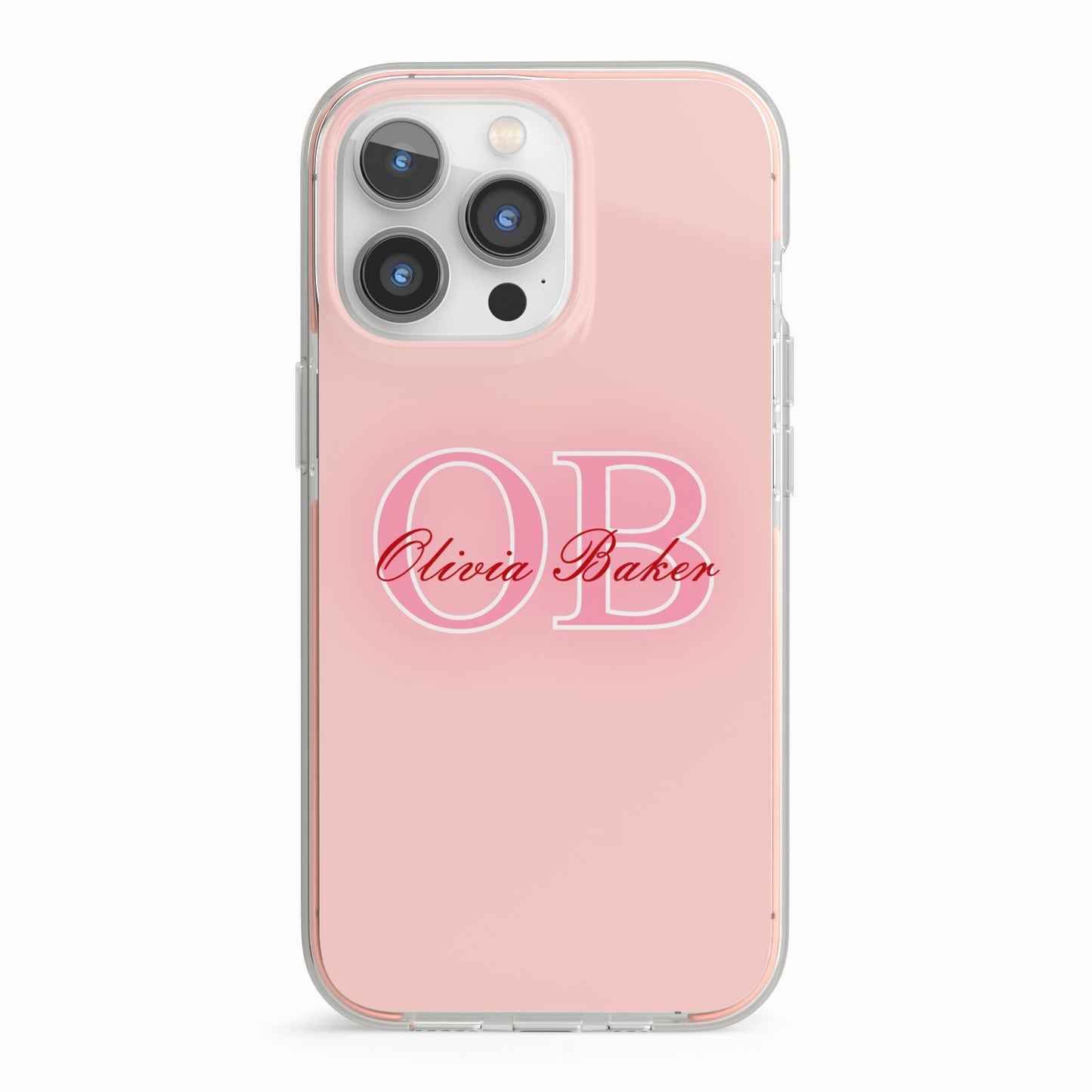 Pink Initials Personalised iPhone 13 Pro TPU Impact Case with Pink Edges