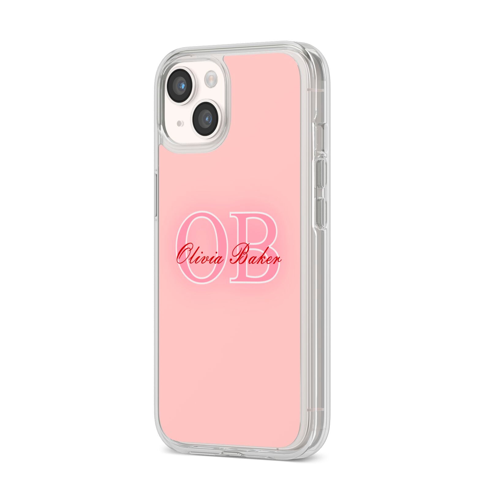 Pink Initials Personalised iPhone 14 Clear Tough Case Starlight Angled Image