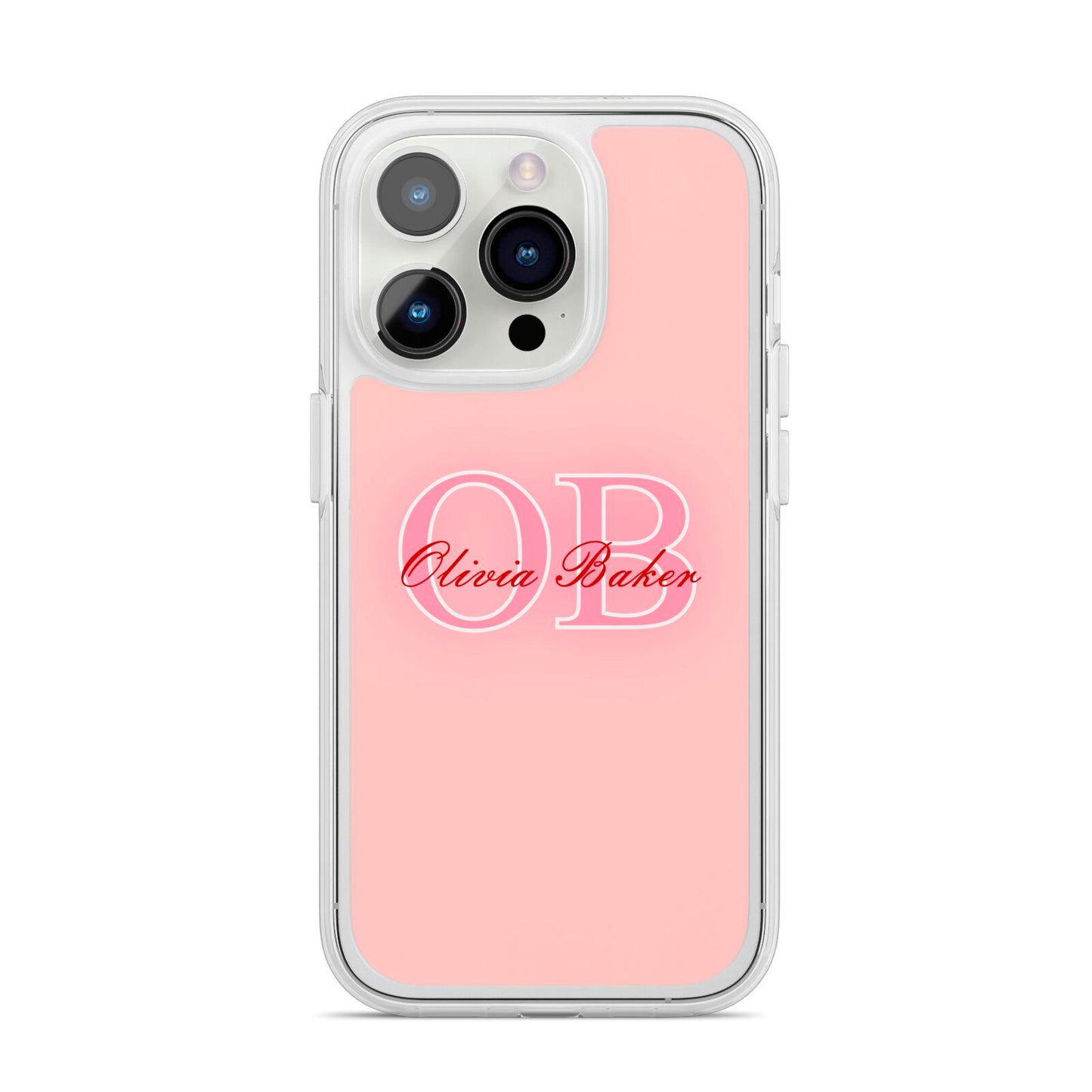 Pink Initials Personalised iPhone 14 Pro Clear Tough Case Silver