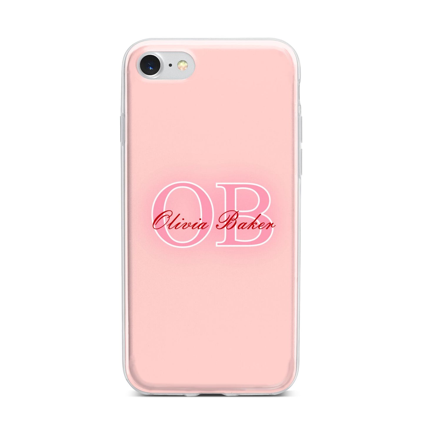 Pink Initials Personalised iPhone 7 Bumper Case on Silver iPhone