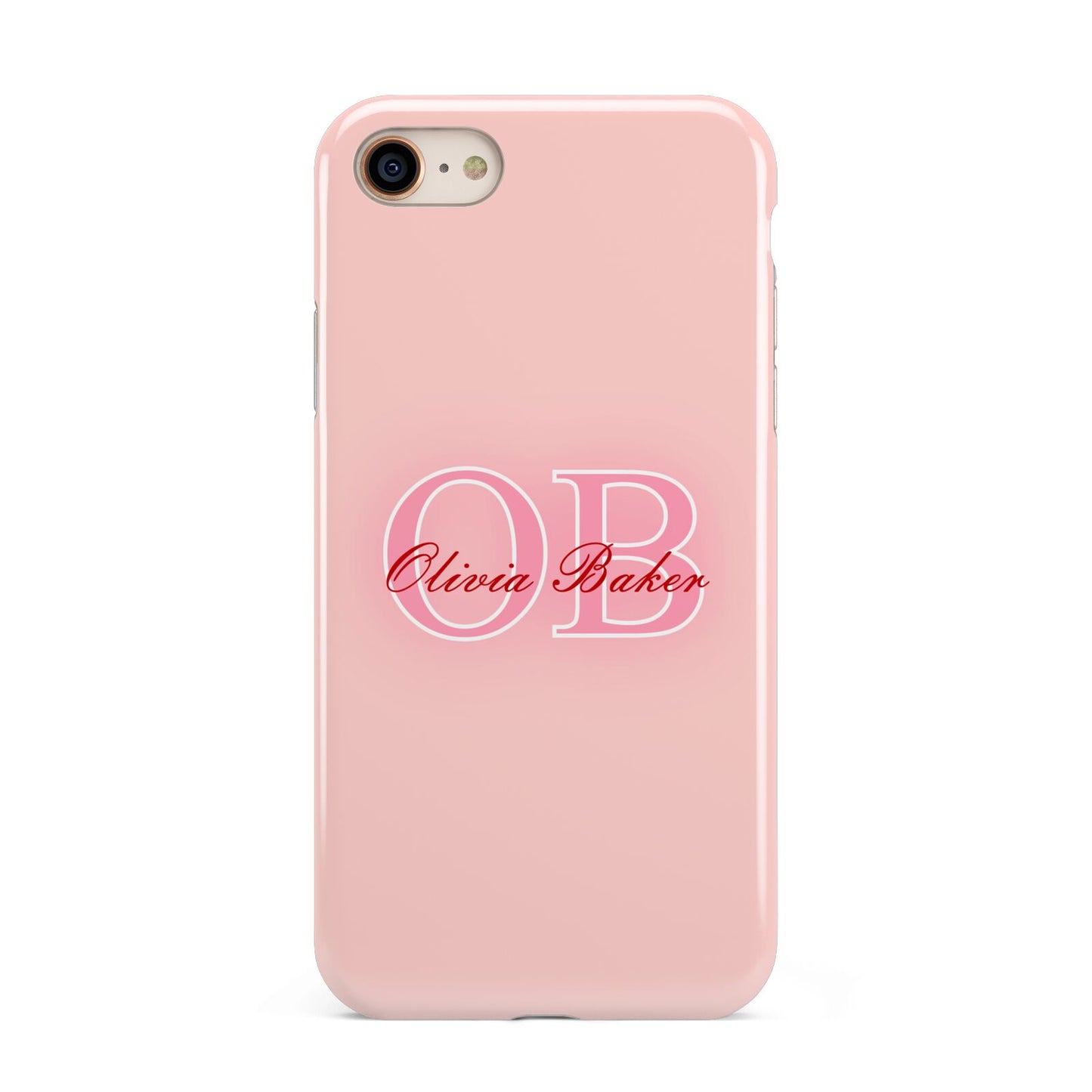 Pink Initials Personalised iPhone 8 3D Tough Case on Gold Phone