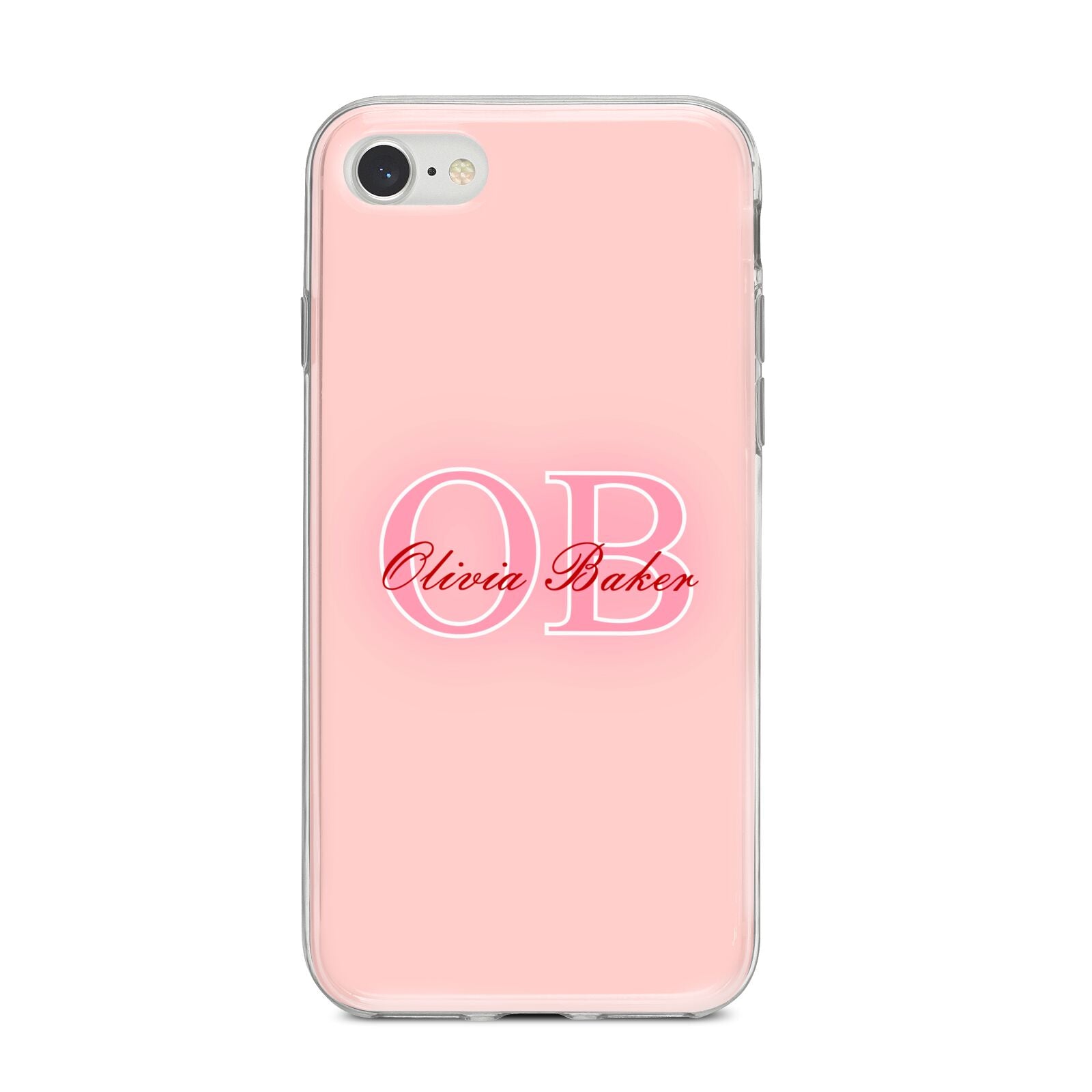 Pink Initials Personalised iPhone 8 Bumper Case on Silver iPhone