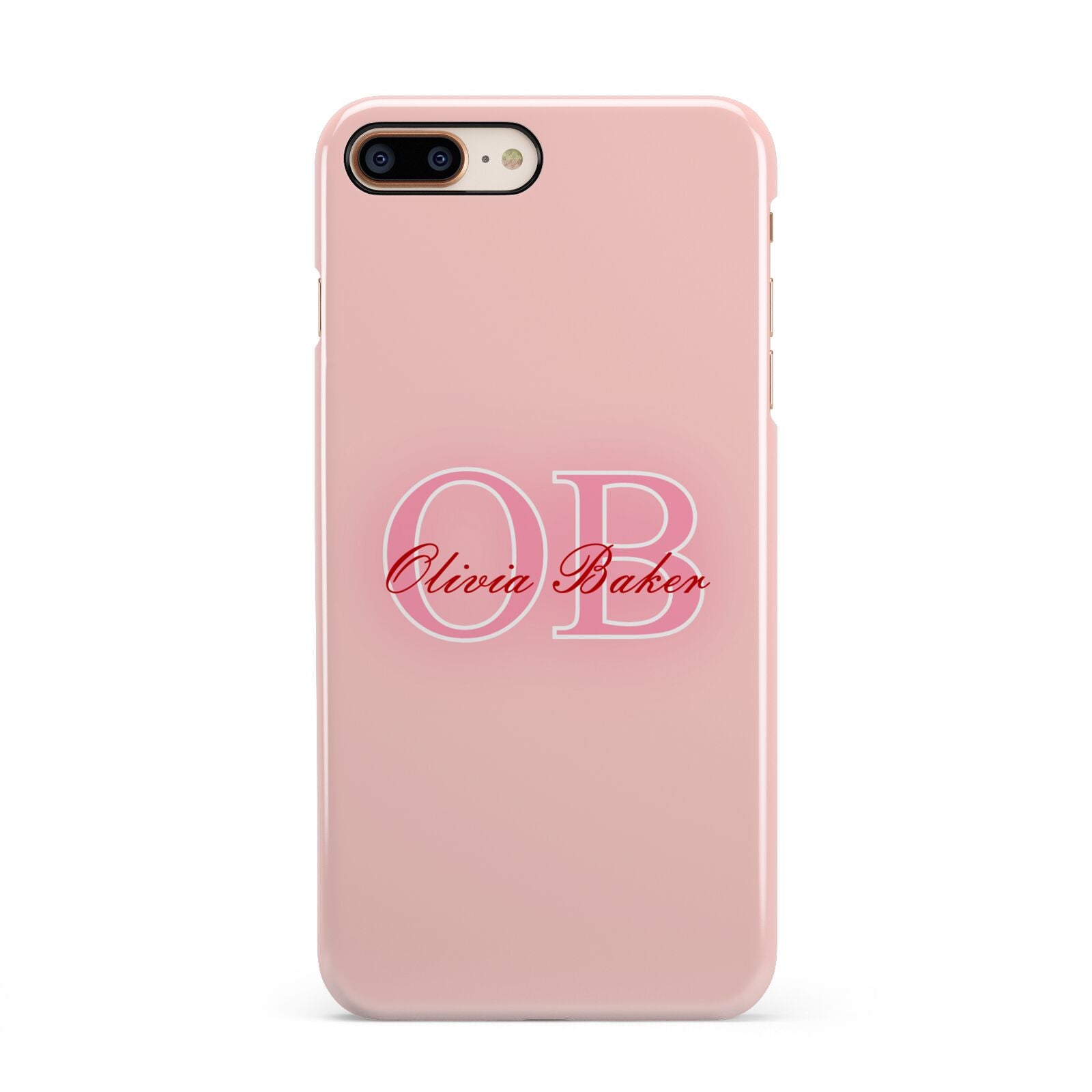 Pink Initials Personalised iPhone 8 Plus 3D Snap Case on Gold Phone