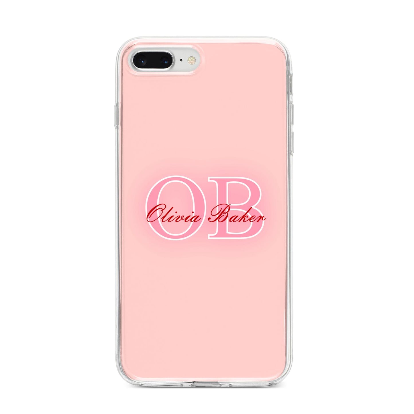 Pink Initials Personalised iPhone 8 Plus Bumper Case on Silver iPhone