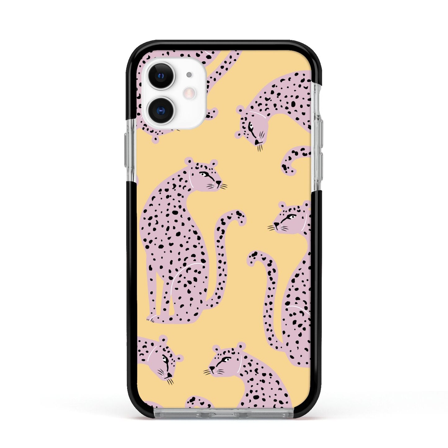 Pink Leopards Apple iPhone 11 in White with Black Impact Case