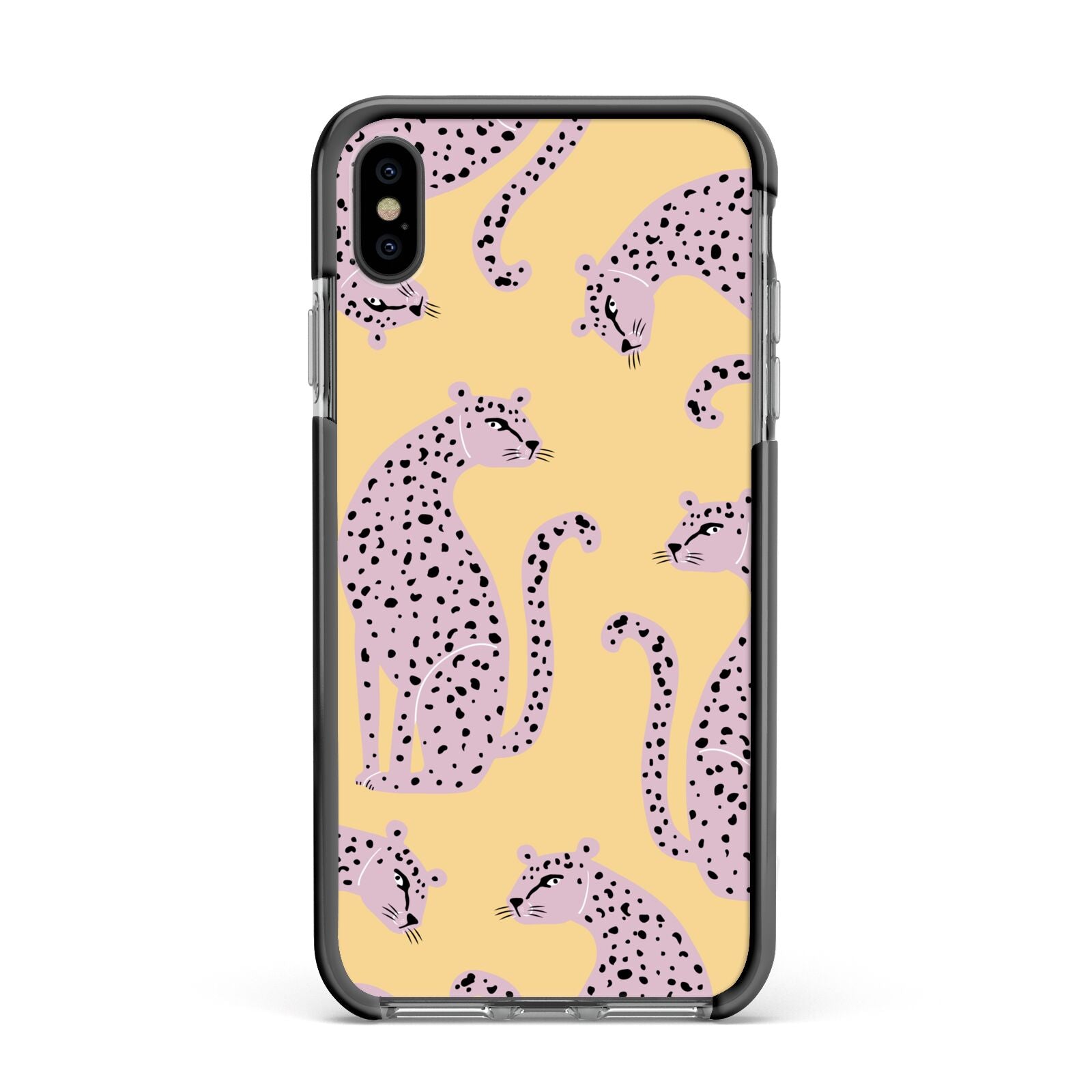 Pink Leopards Apple iPhone Xs Max Impact Case Black Edge on Black Phone