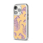 Pink Leopards iPhone 14 Pro Clear Tough Case Silver Angled Image