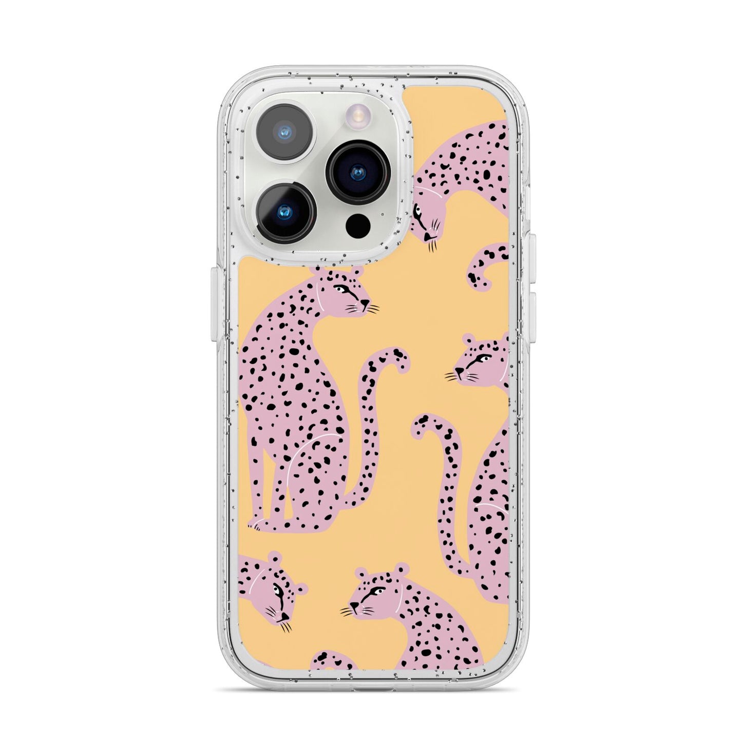 Pink Leopards iPhone 14 Pro Glitter Tough Case Silver