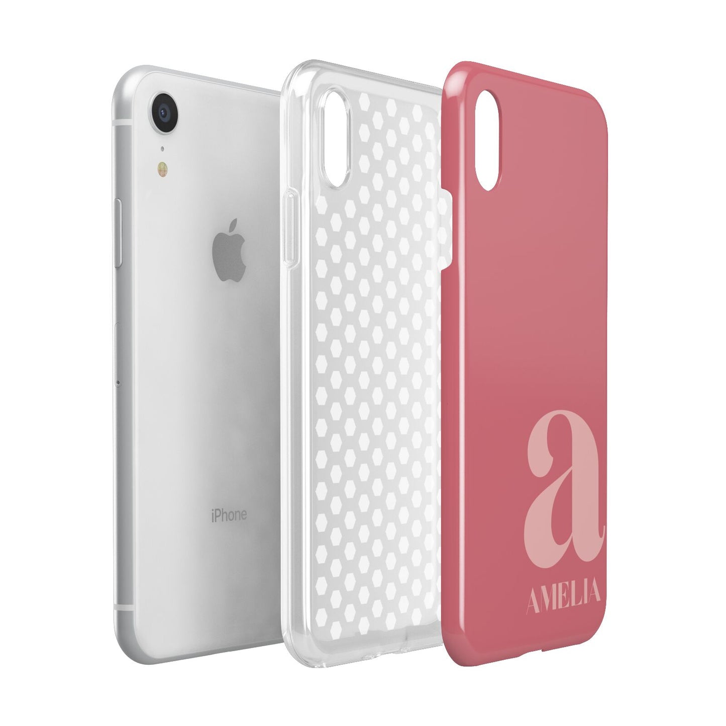 Pink Letter with Name Apple iPhone XR White 3D Tough Case Expanded view