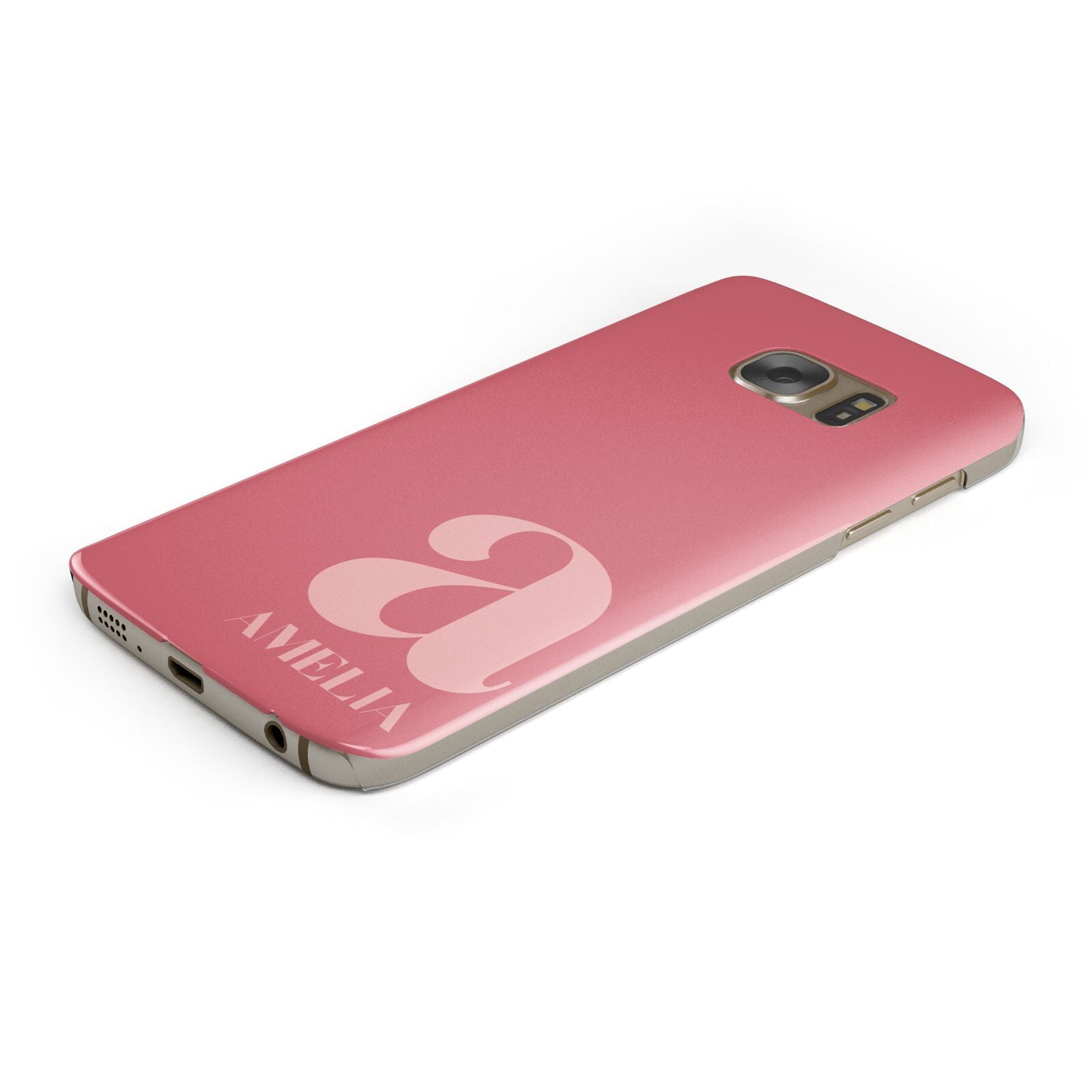 Pink Letter with Name Protective Samsung Galaxy Case Angled Image