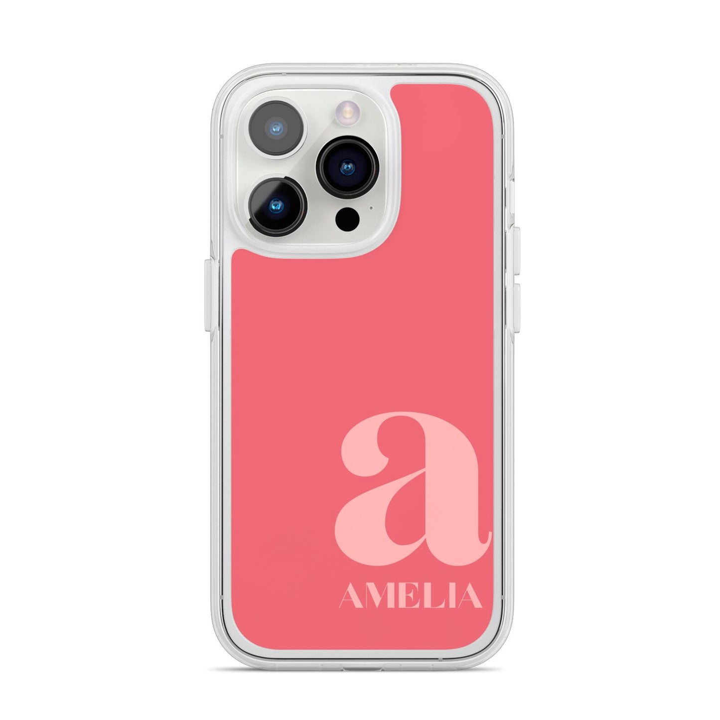 Pink Letter with Name iPhone 14 Pro Clear Tough Case Silver