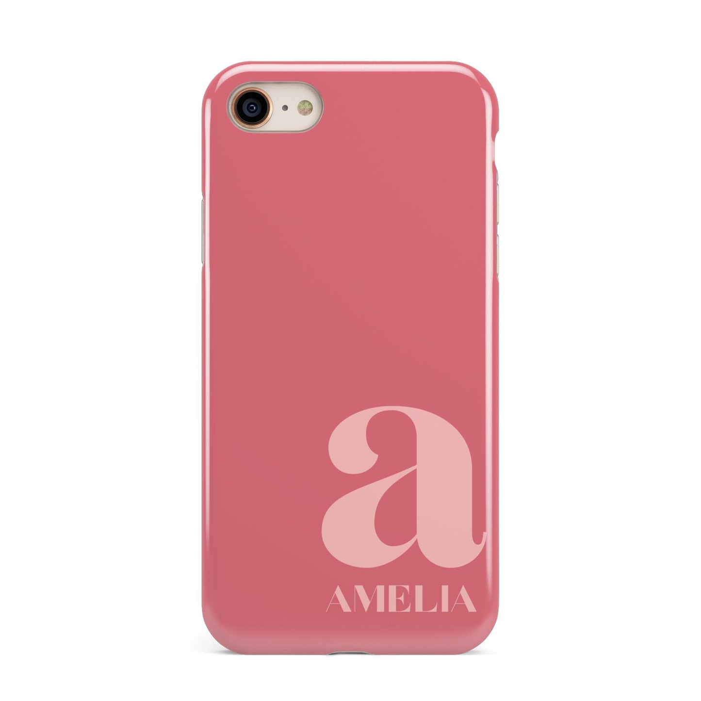 Pink Letter with Name iPhone 8 3D Tough Case on Gold Phone