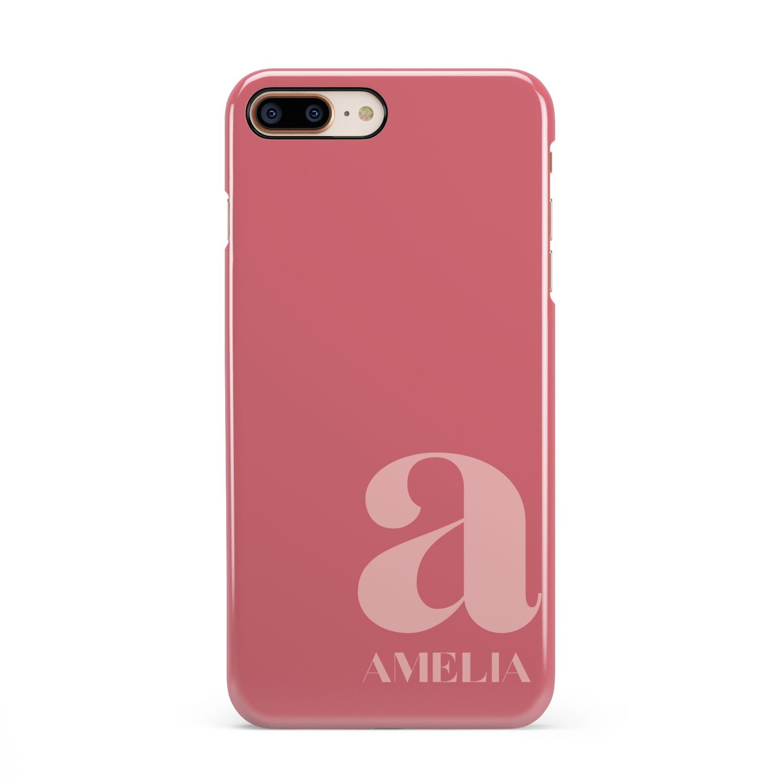 Pink Letter with Name iPhone 8 Plus 3D Snap Case on Gold Phone