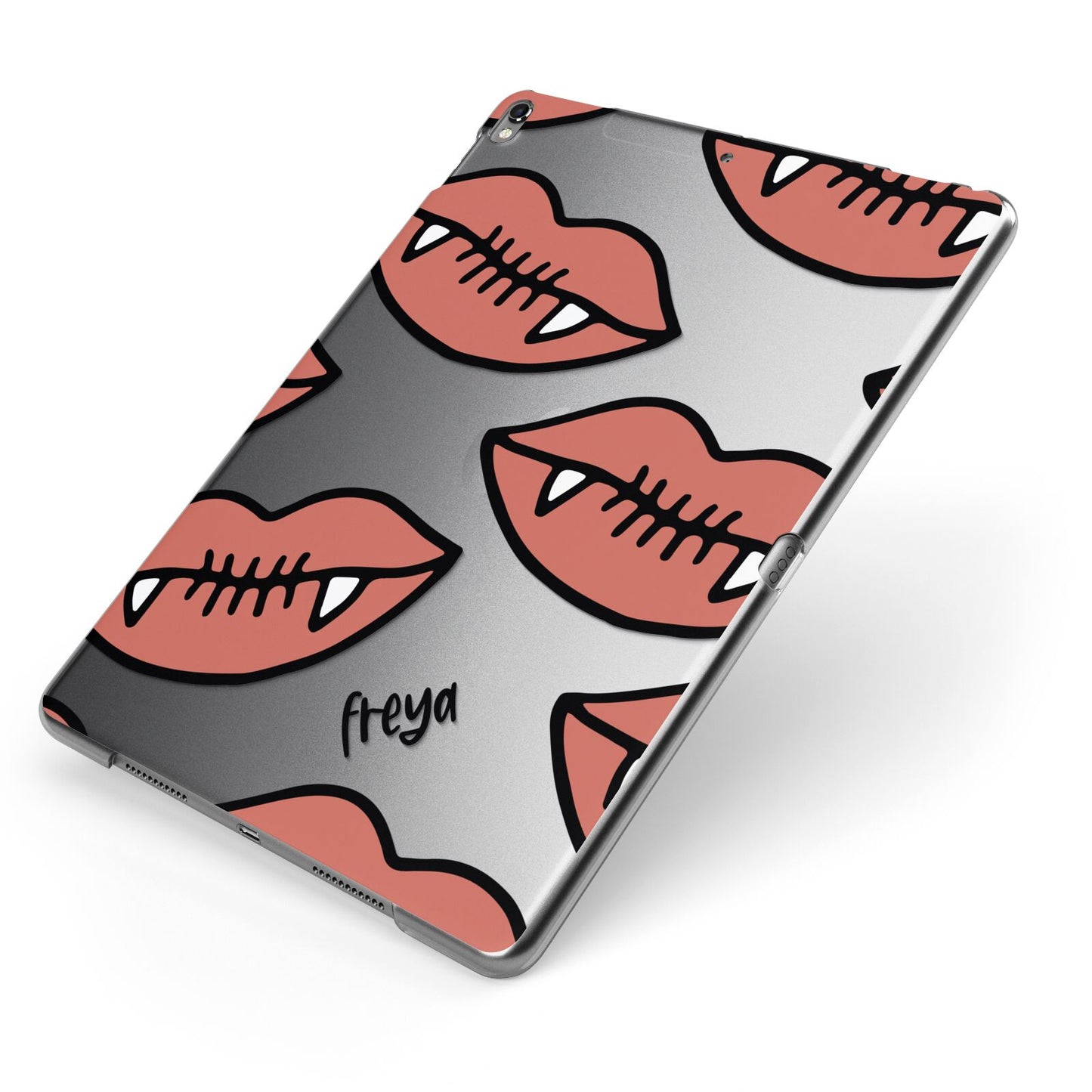 Pink Lips with Fangs Personalised Apple iPad Case on Grey iPad Side View