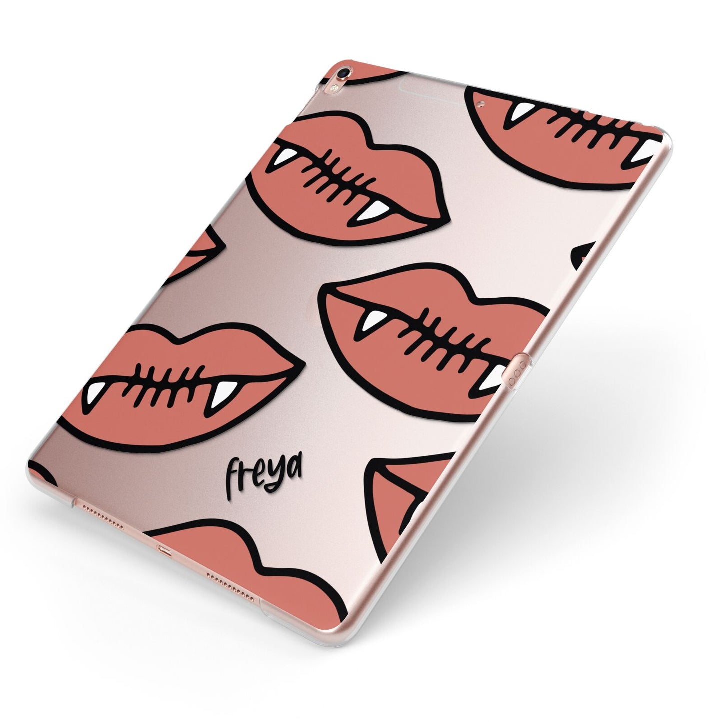 Pink Lips with Fangs Personalised Apple iPad Case on Rose Gold iPad Side View