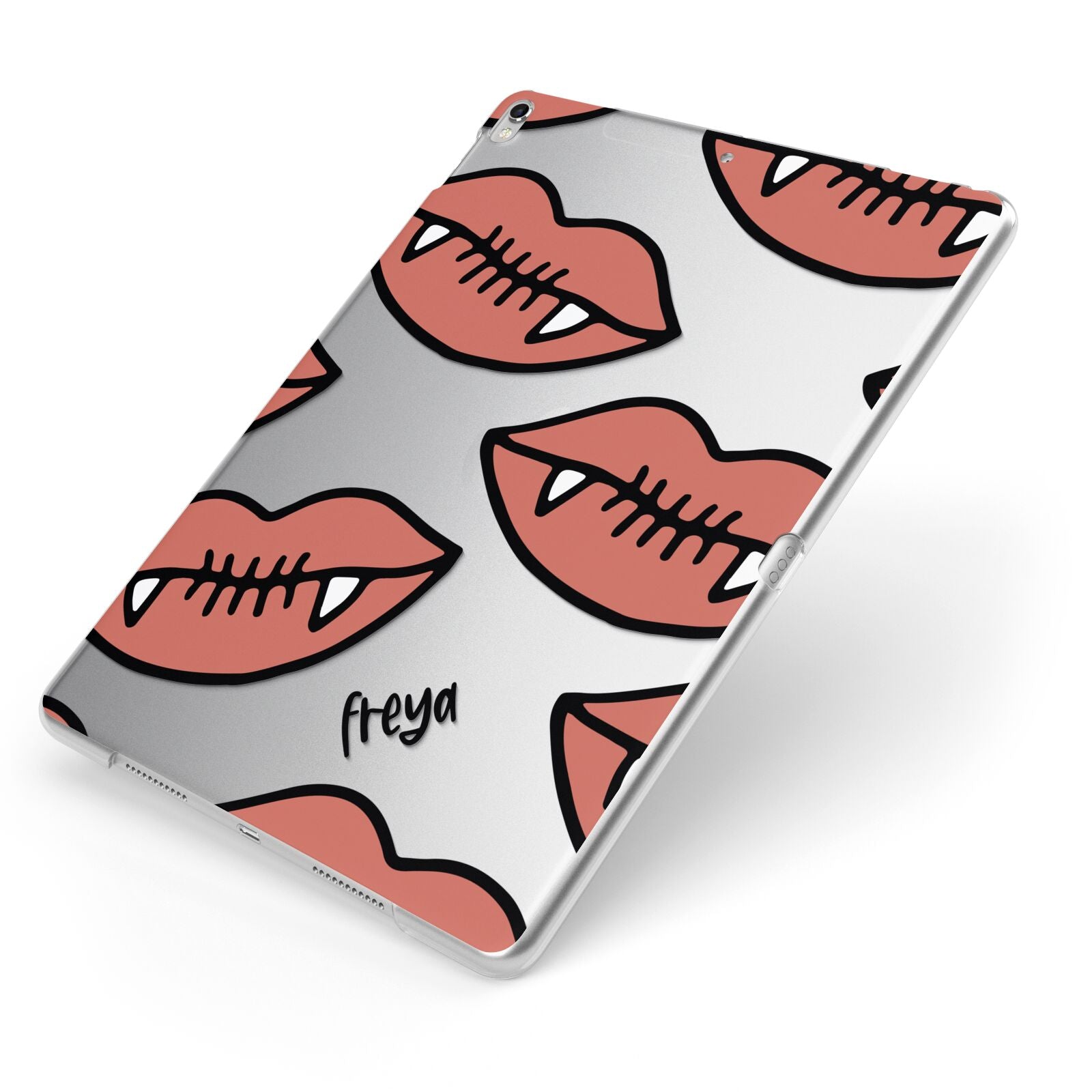 Pink Lips with Fangs Personalised Apple iPad Case on Silver iPad Side View