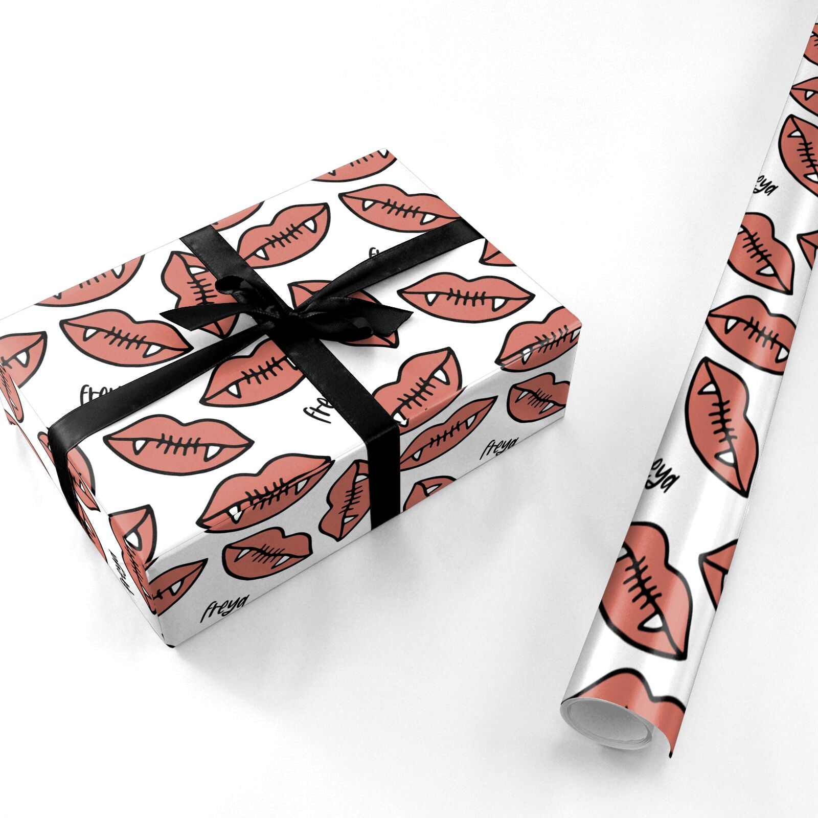 Pink Lips with Fangs Personalised Personalised Wrapping Paper