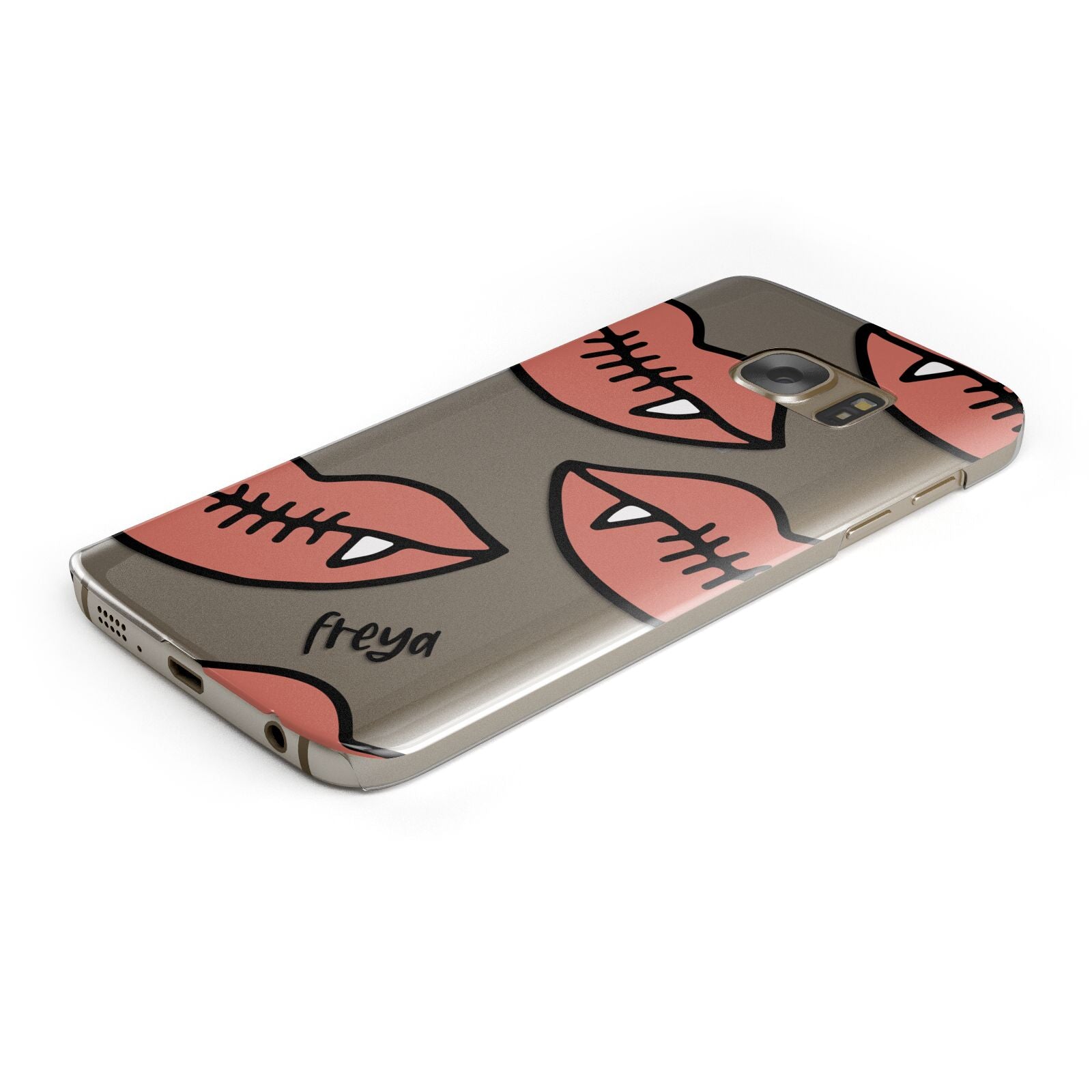 Pink Lips with Fangs Personalised Protective Samsung Galaxy Case Angled Image