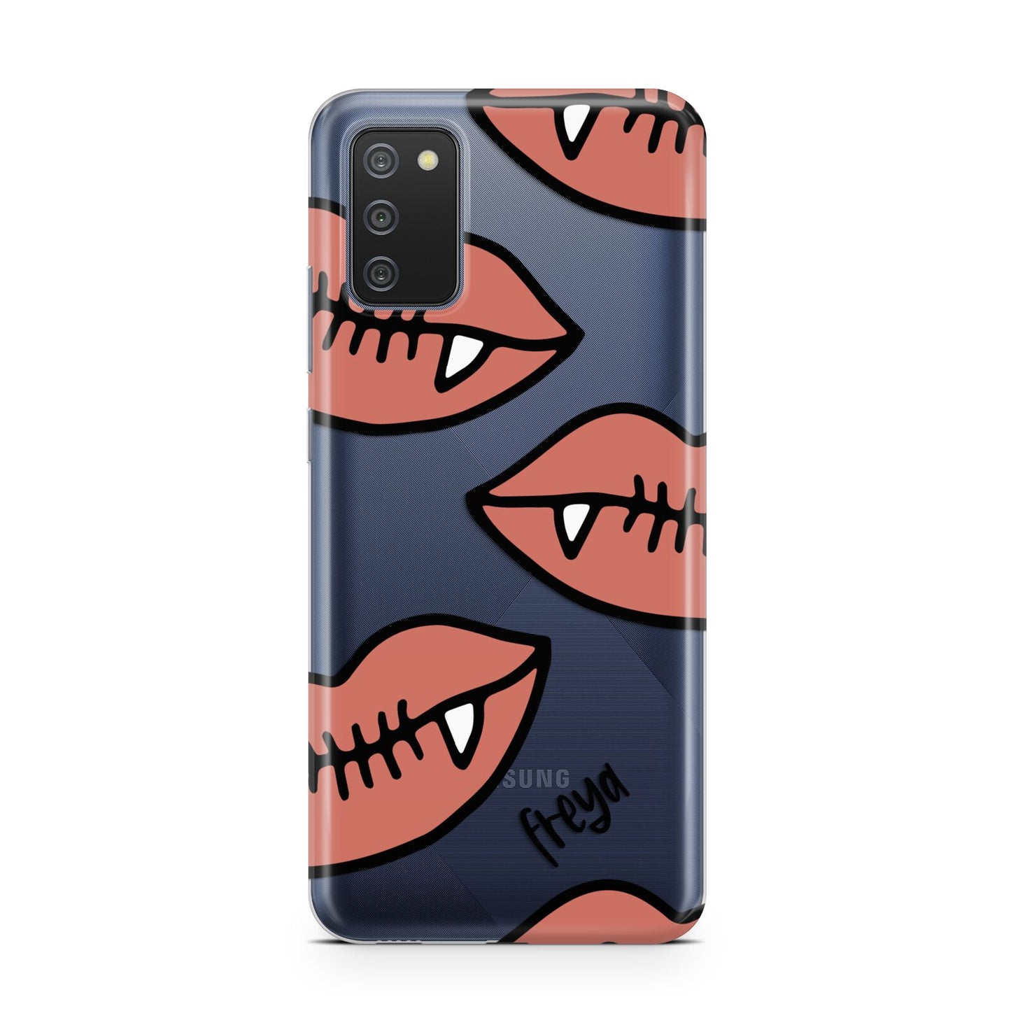 Pink Lips with Fangs Personalised Samsung A02s Case