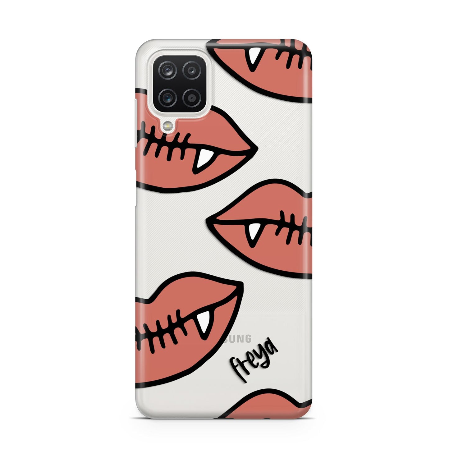 Pink Lips with Fangs Personalised Samsung A12 Case