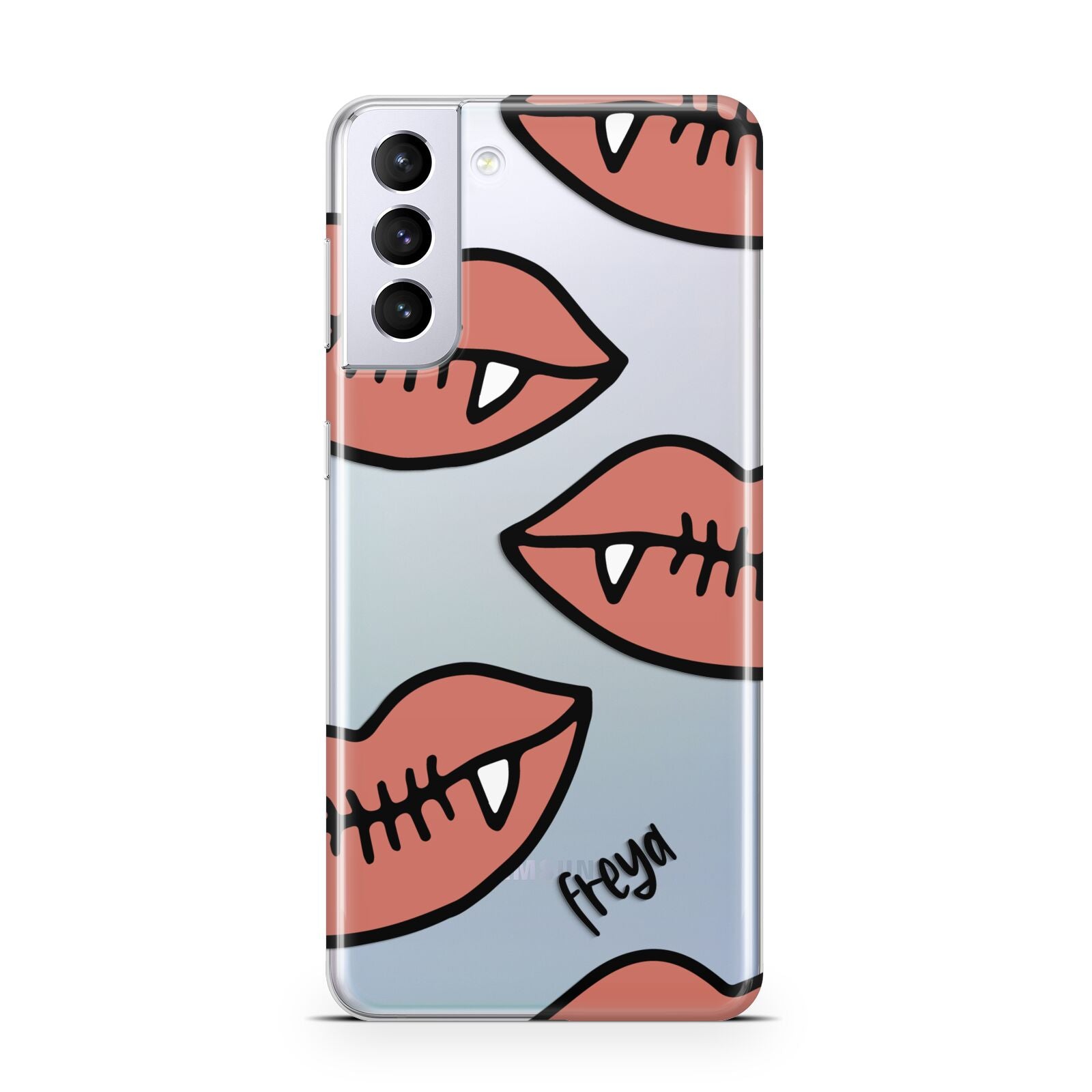 Pink Lips with Fangs Personalised Samsung S21 Plus Case