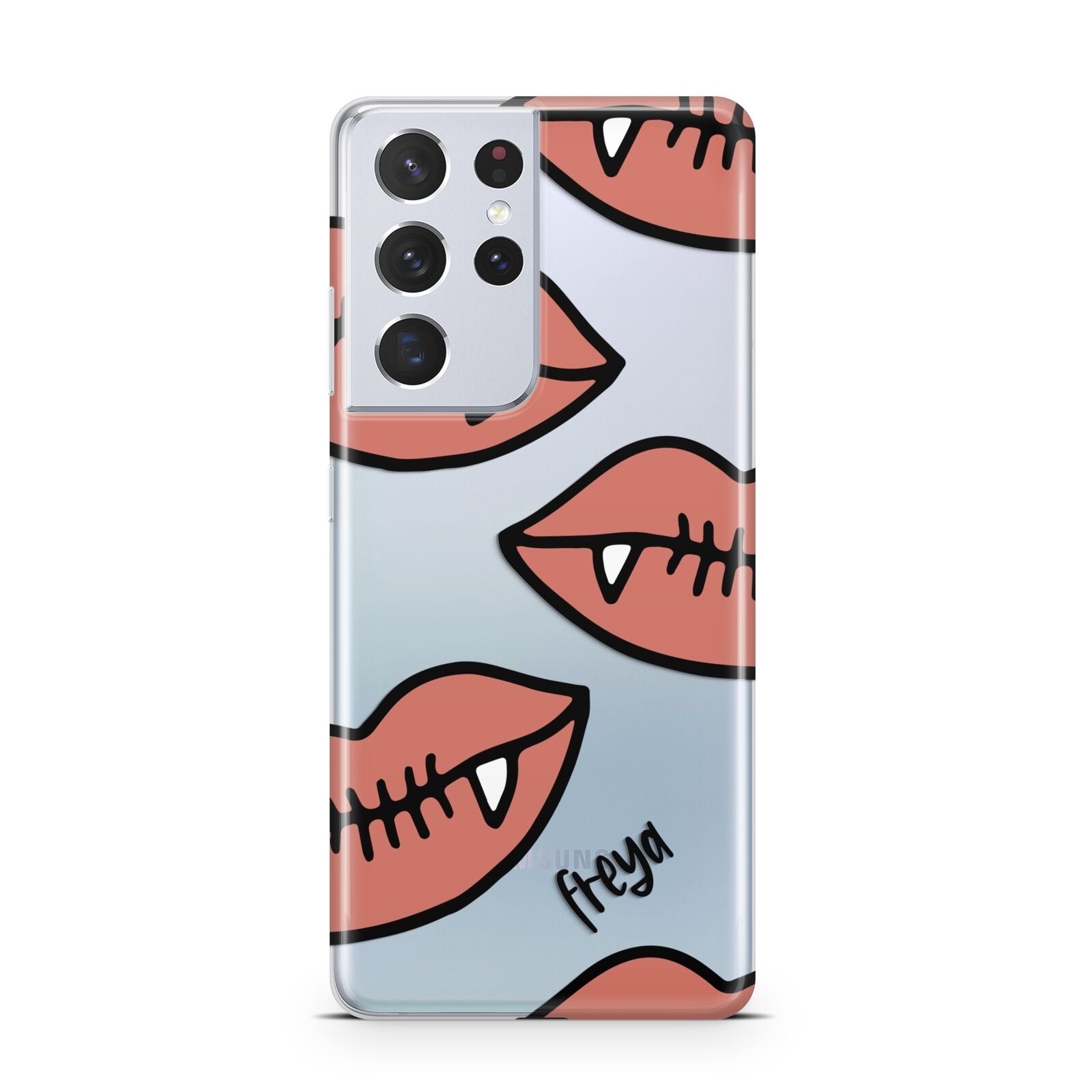 Pink Lips with Fangs Personalised Samsung S21 Ultra Case