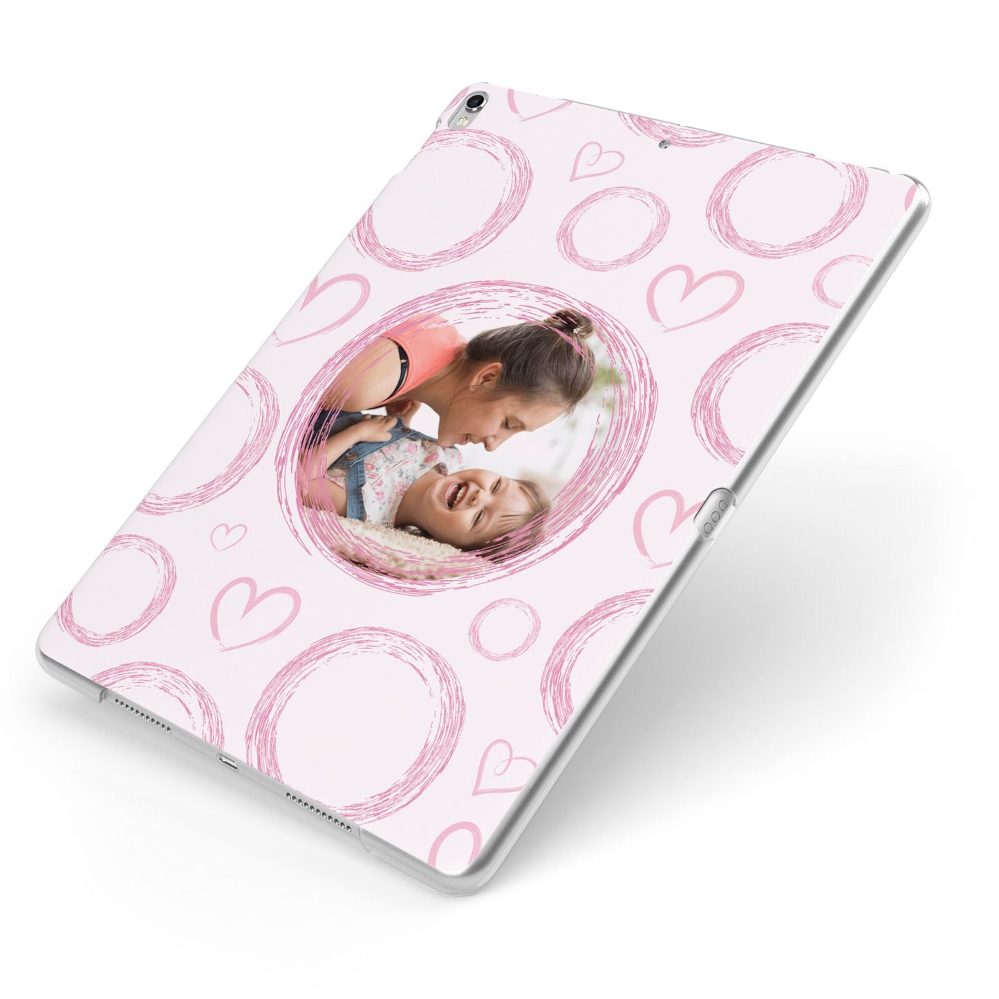 Pink Love Hearts Photo Personalised Apple iPad Case on Silver iPad Side View