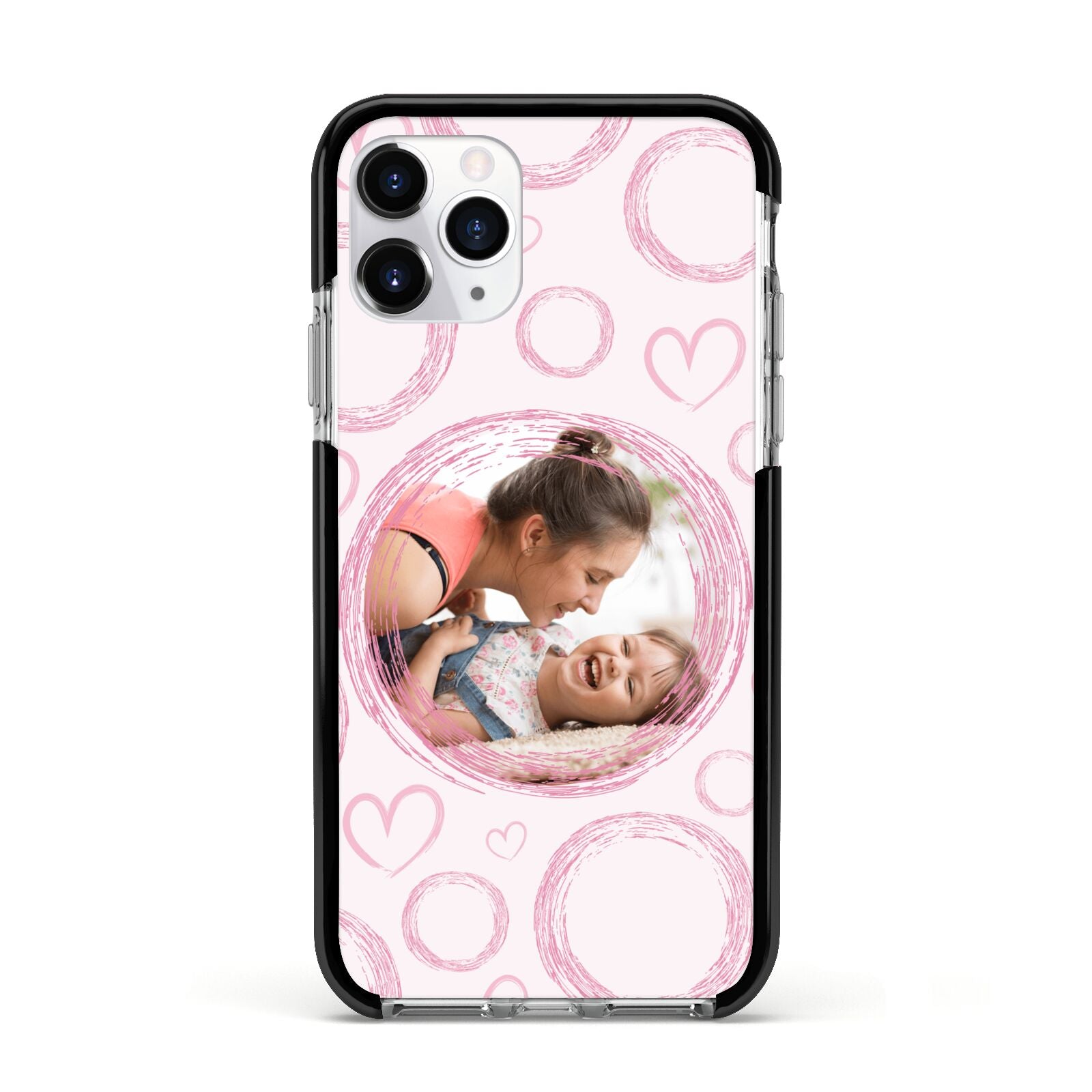 Pink Love Hearts Photo Personalised Apple iPhone 11 Pro in Silver with Black Impact Case