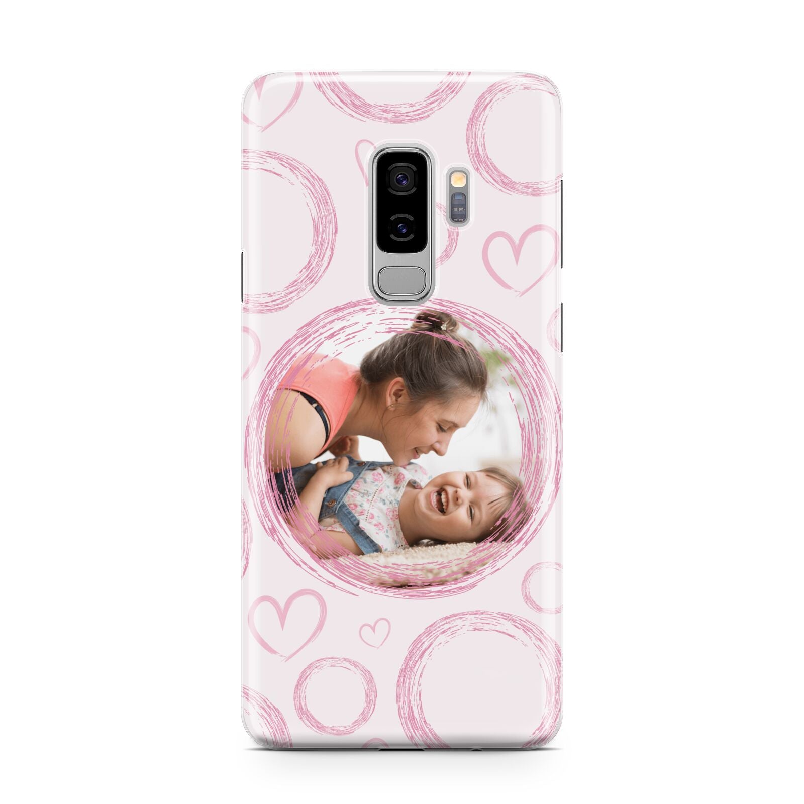 Pink Love Hearts Photo Personalised Samsung Galaxy S9 Plus Case on Silver phone