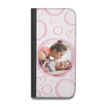 Pink Love Hearts Photo Personalised Vegan Leather Flip iPhone Case