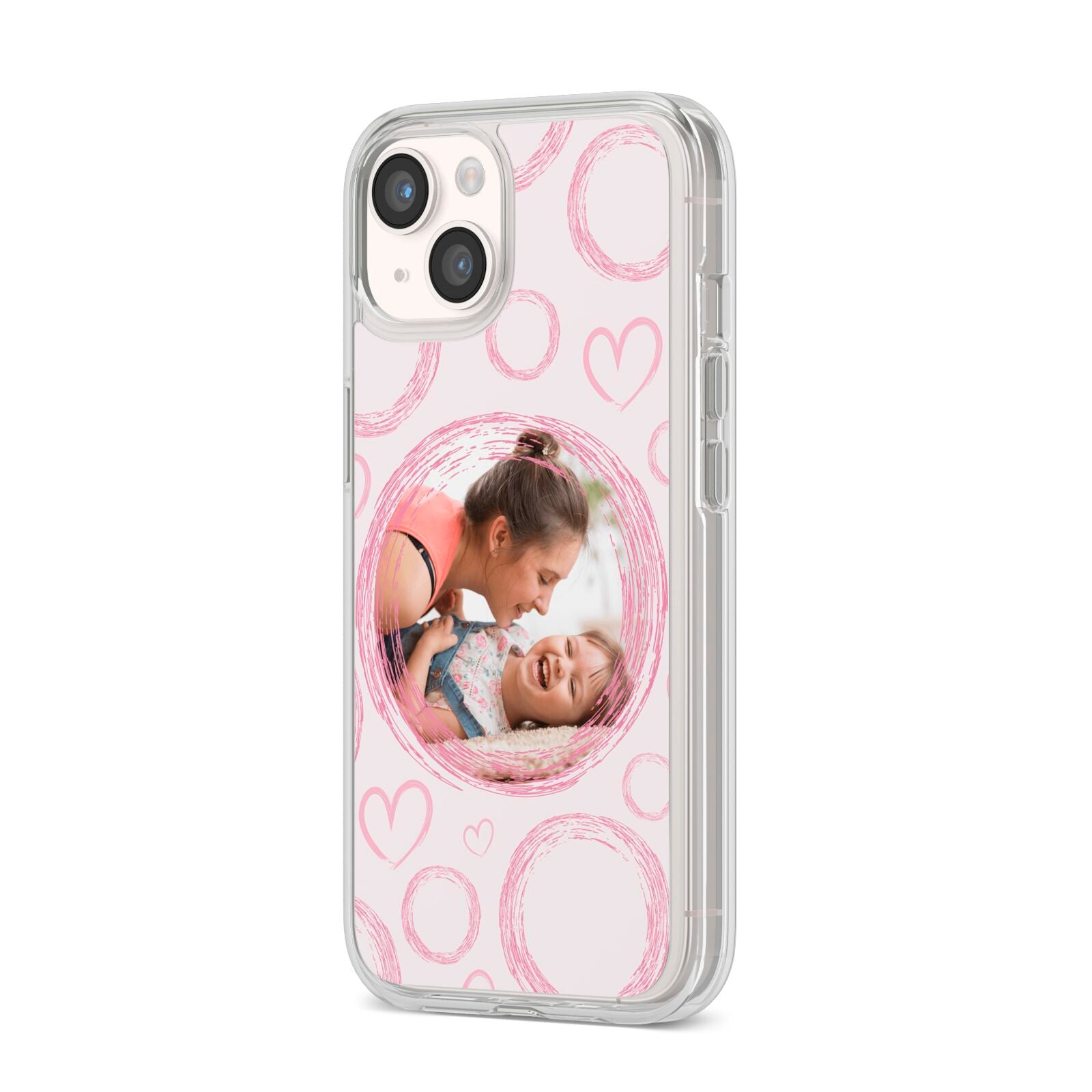 Pink Love Hearts Photo Personalised iPhone 14 Clear Tough Case Starlight Angled Image