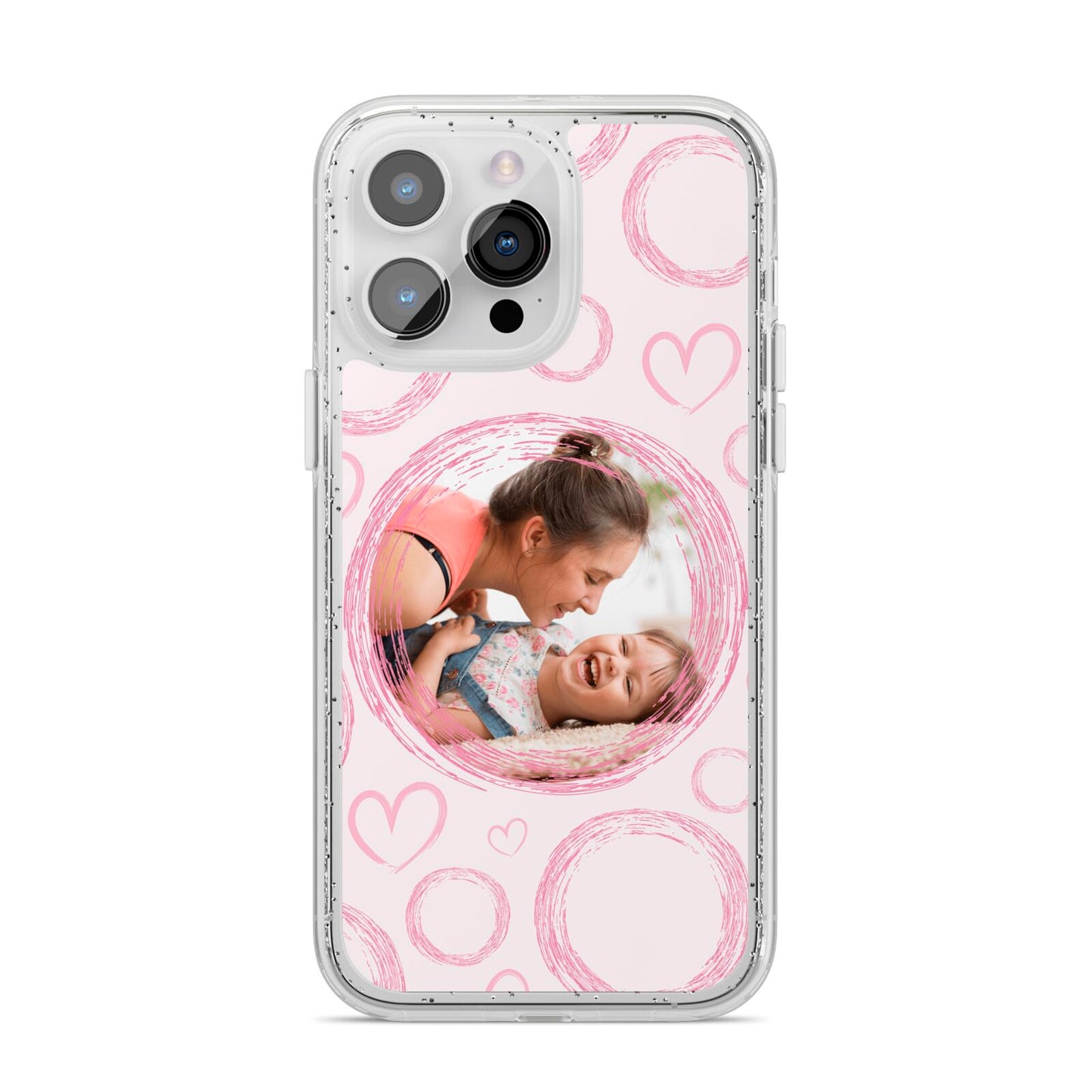 Pink Love Hearts Photo Personalised iPhone 14 Pro Max Glitter Tough Case Silver