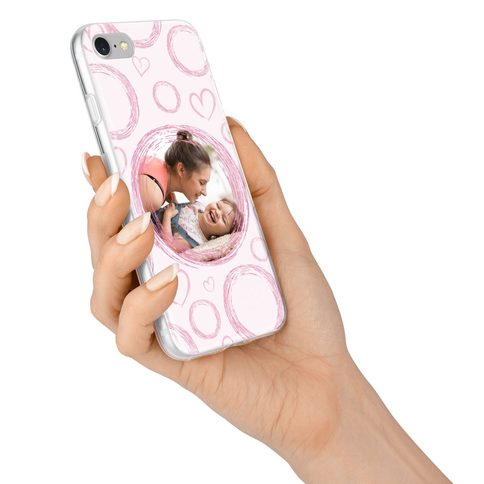 Pink Love Hearts Photo Personalised iPhone 7 Bumper Case on Silver iPhone Alternative Image