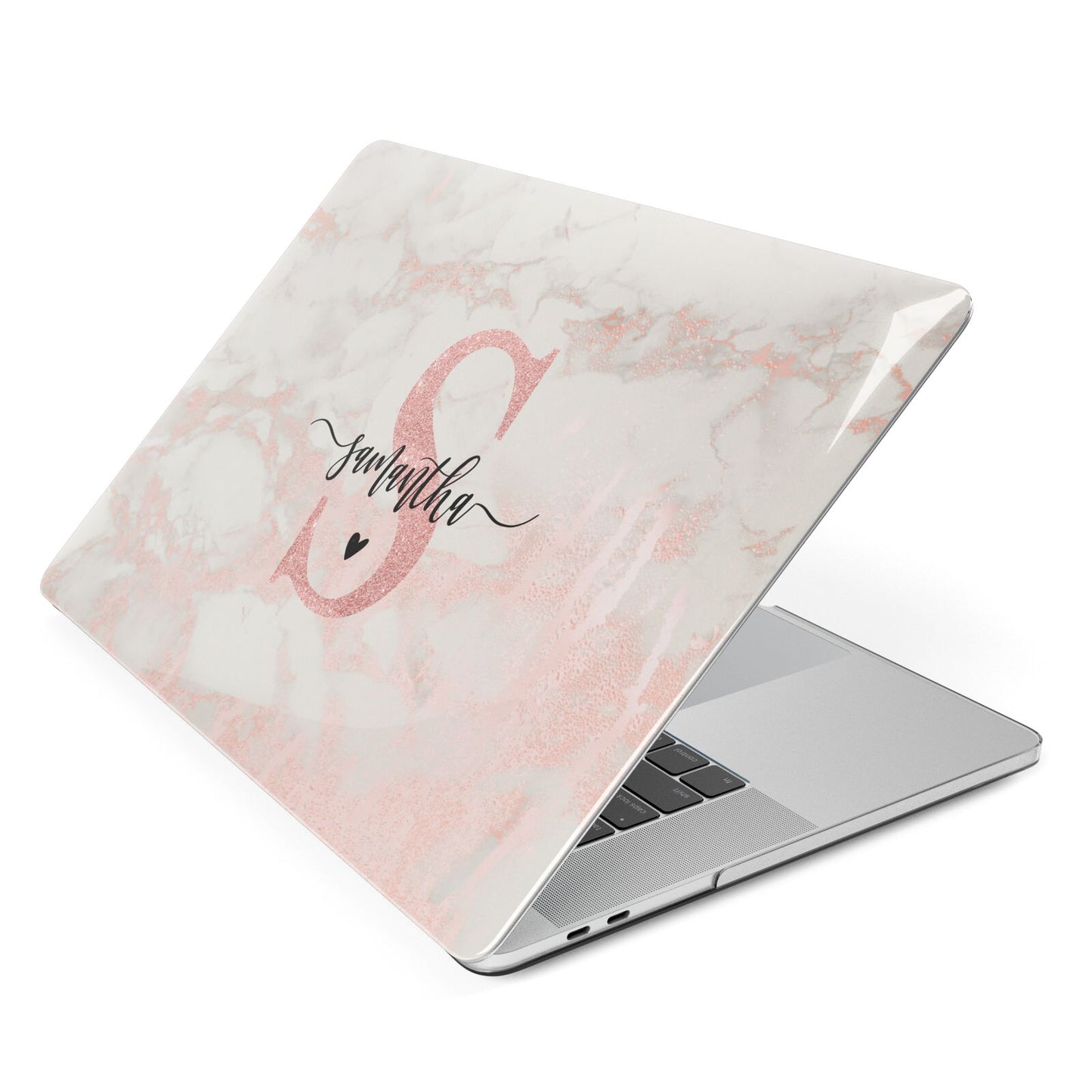 Pink Marble Glitter Monogram Personalised Name Apple MacBook Case Side View