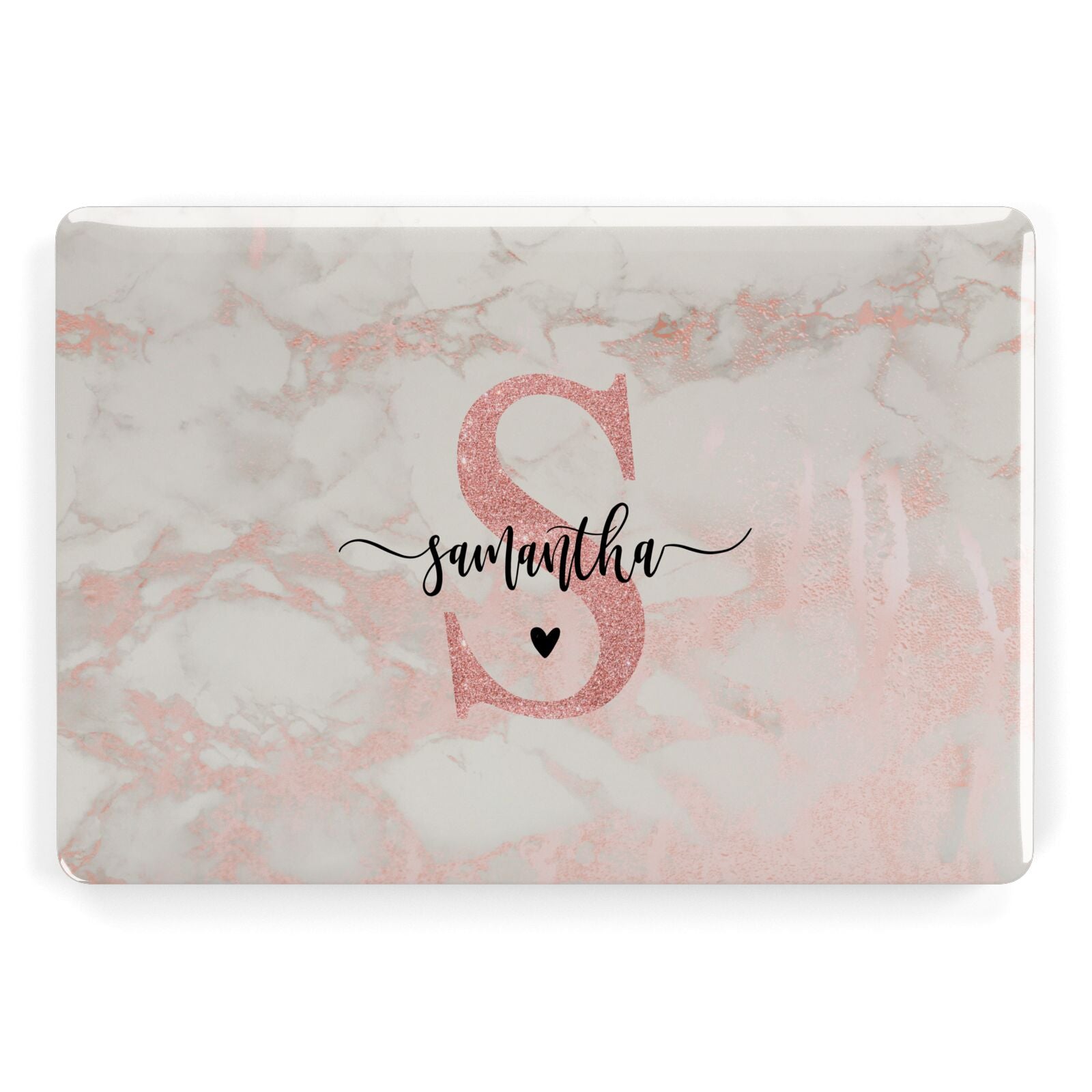 Pink Marble Glitter Monogram Personalised Name Apple MacBook Case