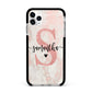 Pink Marble Glitter Monogram Personalised Name Apple iPhone 11 Pro Max in Silver with Black Impact Case